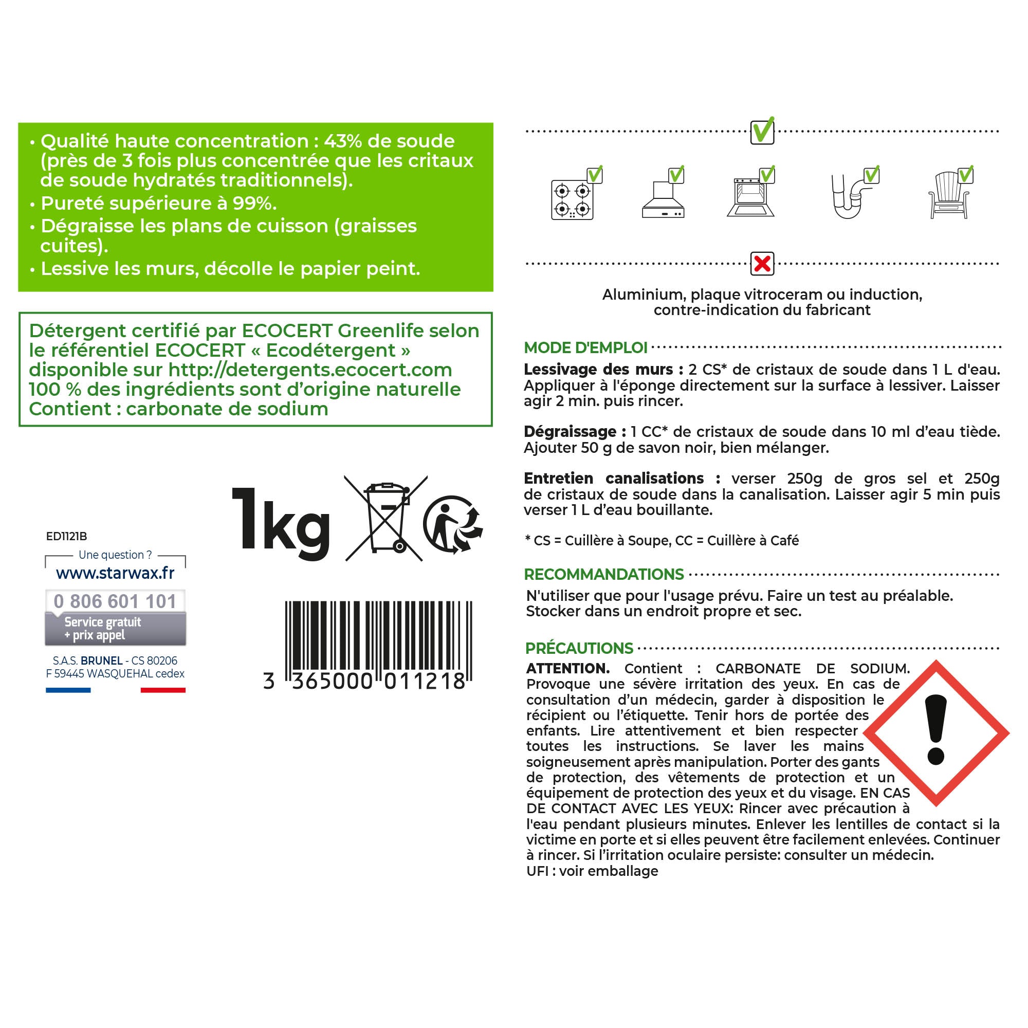 STARWAX SOLUVERT - Cristaux de soude 1kg