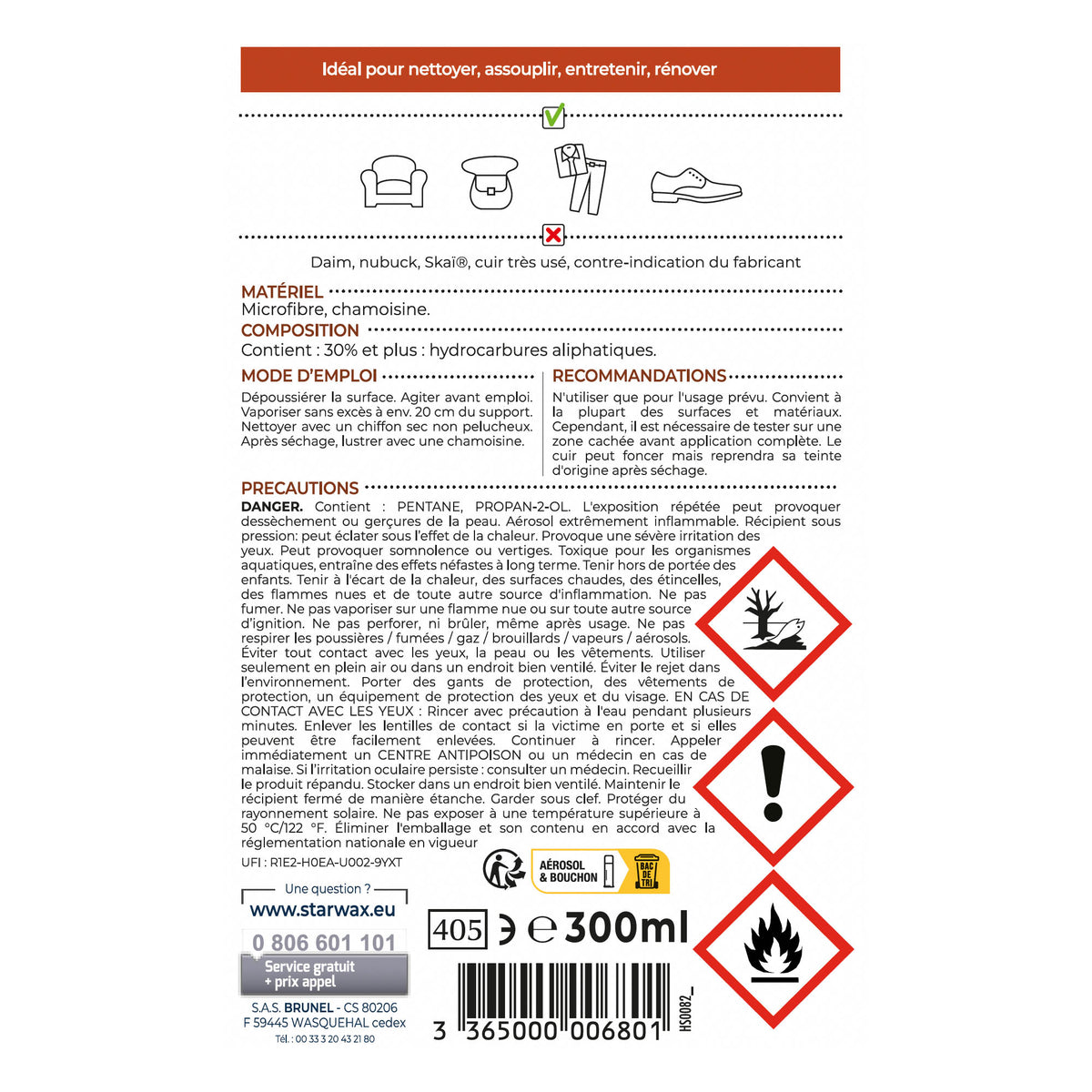 STARWAX - Nettoyant cirant pour cuir 300ml Incolore
