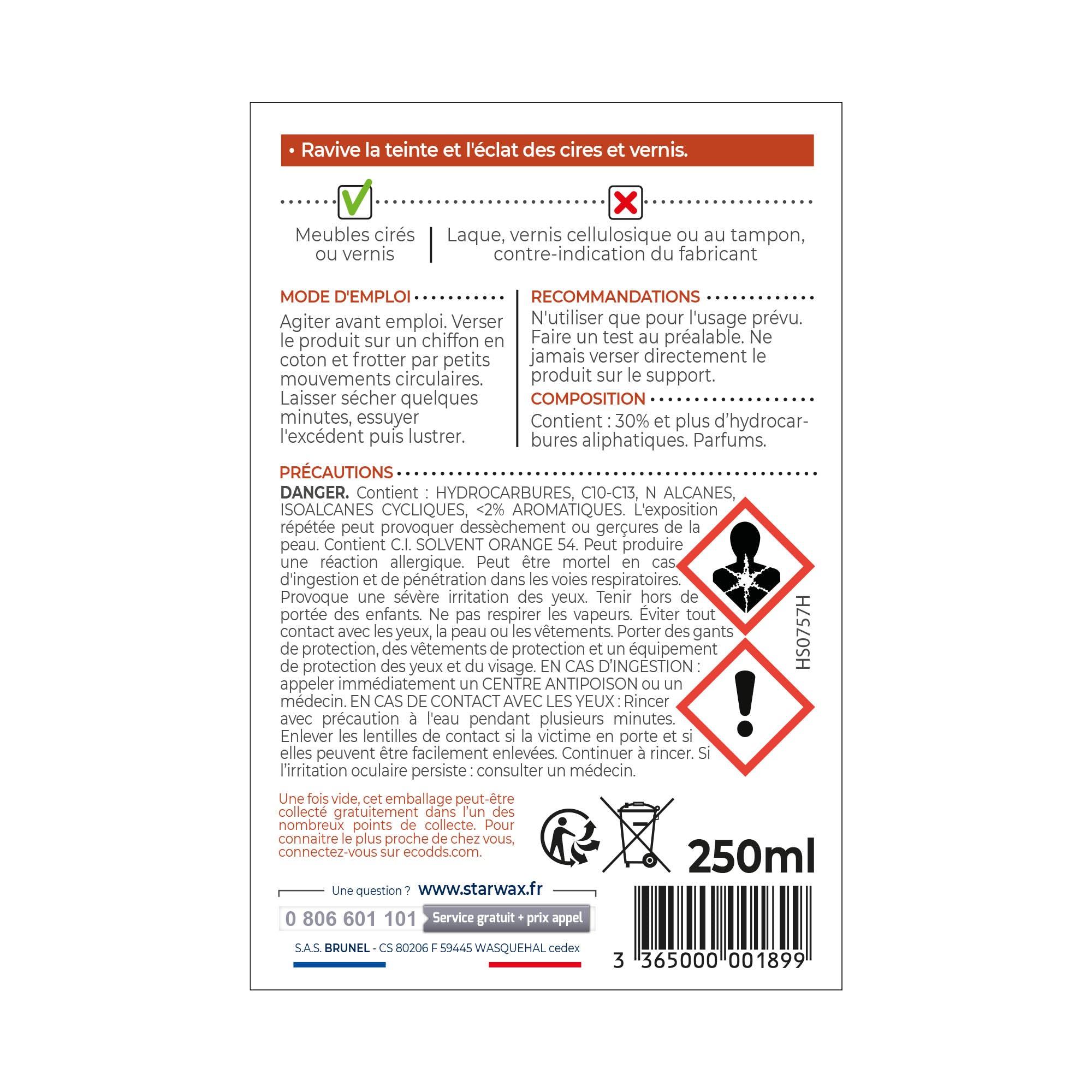 STARWAX - Régénérateur pour meubles cirés et vernis 250ml Bois clair