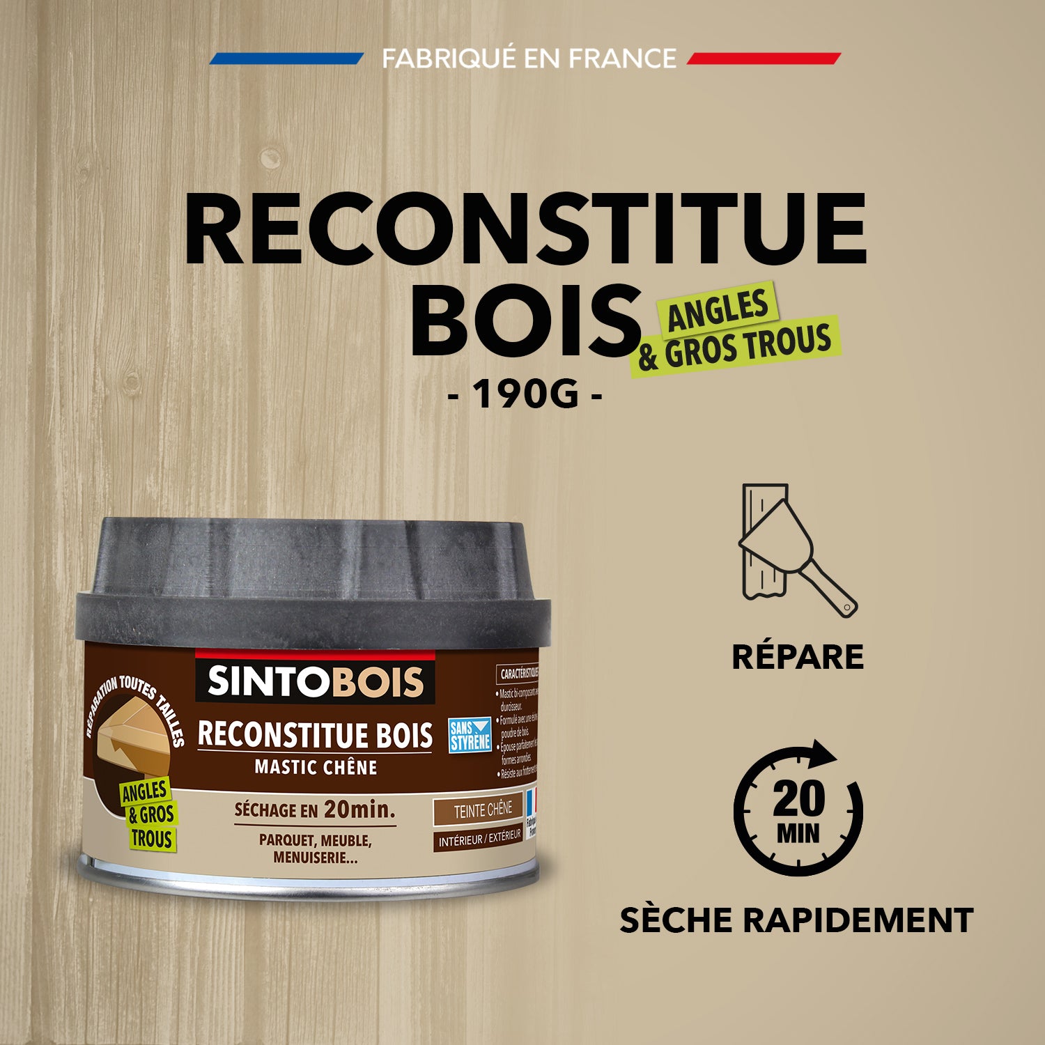 SINTO - Reconstitue angles et gros trous 500ml Chêne