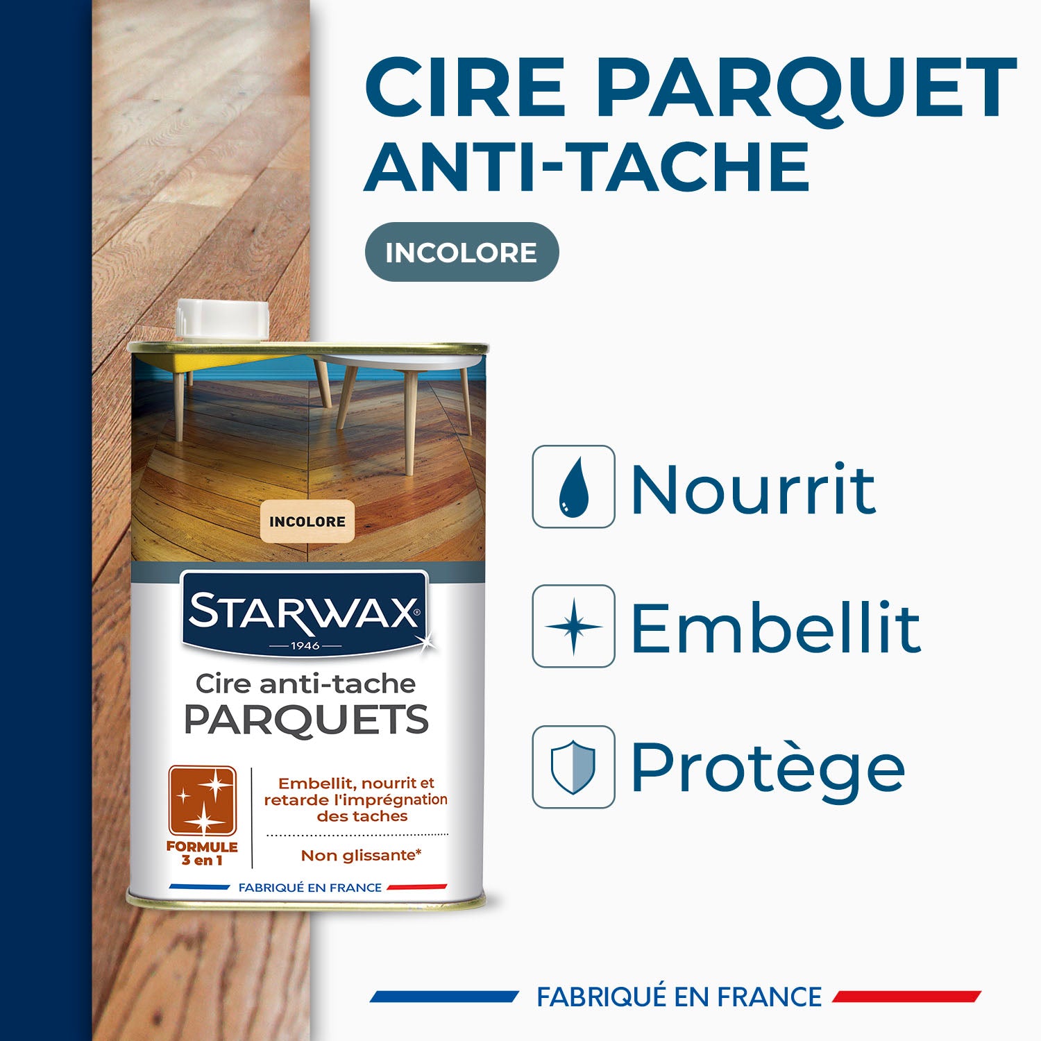 STARWAX - Cire Starlon anti-tache pour parquets cirés 1L Bois clair