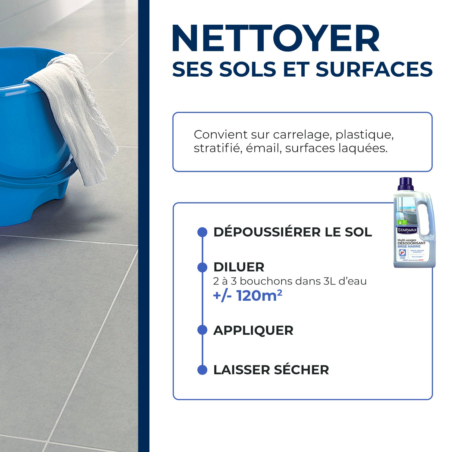 STARWAX - Nettoyant désodorisant longue durée parfum brise marine 1L Parfum brise marine