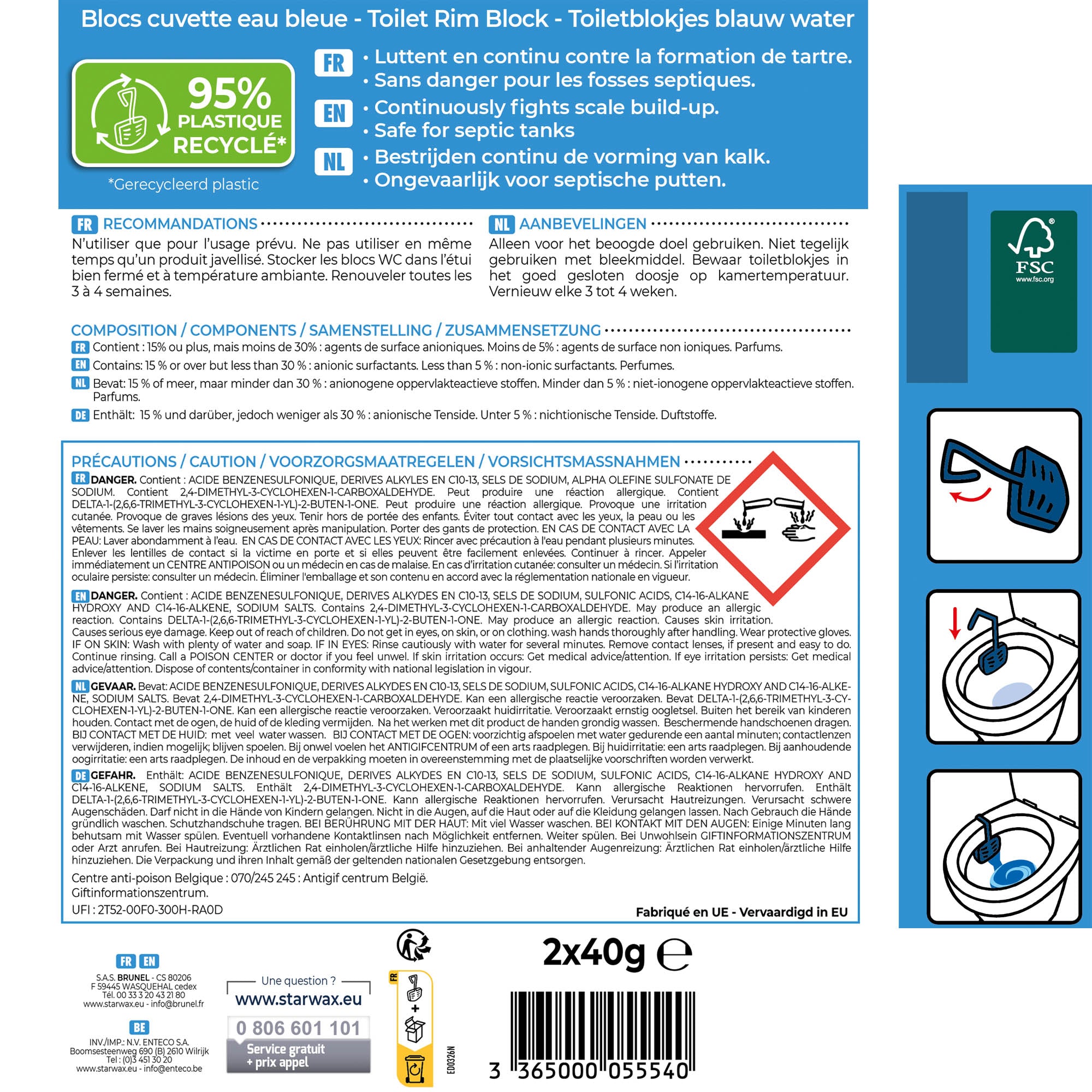 STARWAX - Blocs cuvette eau bleue pour WC
 2 x 40g