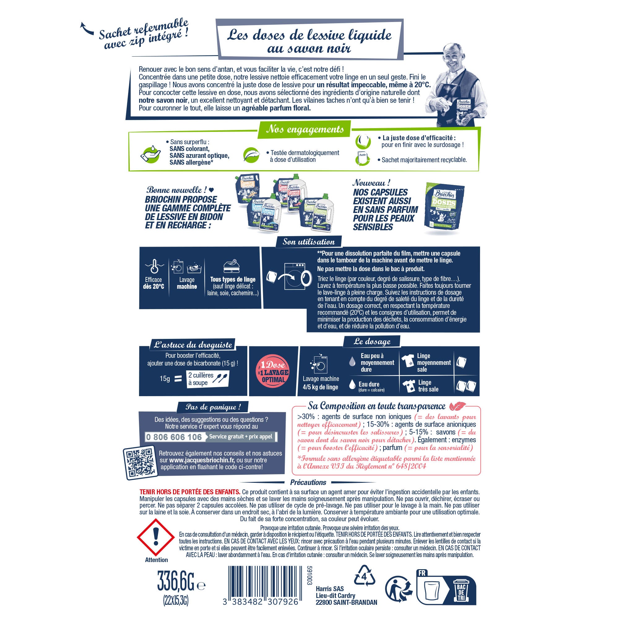 JACQUES BRIOCHIN - Dose lessive liquide au Savon noir parfum Bouquet floral 22 doses Bouquet Floral