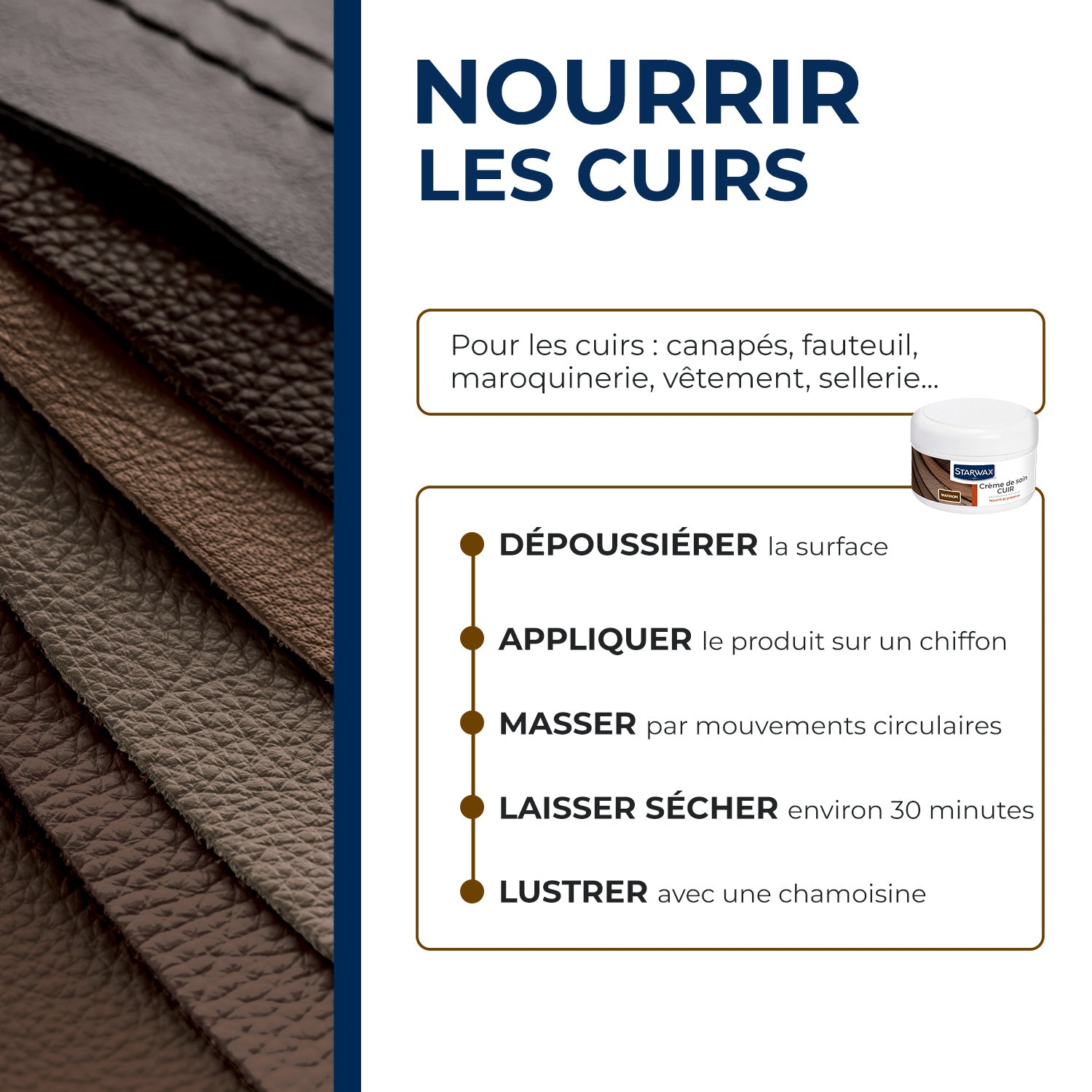 STARWAX - Crème de soin pour cuirs colorés 150ml Camel