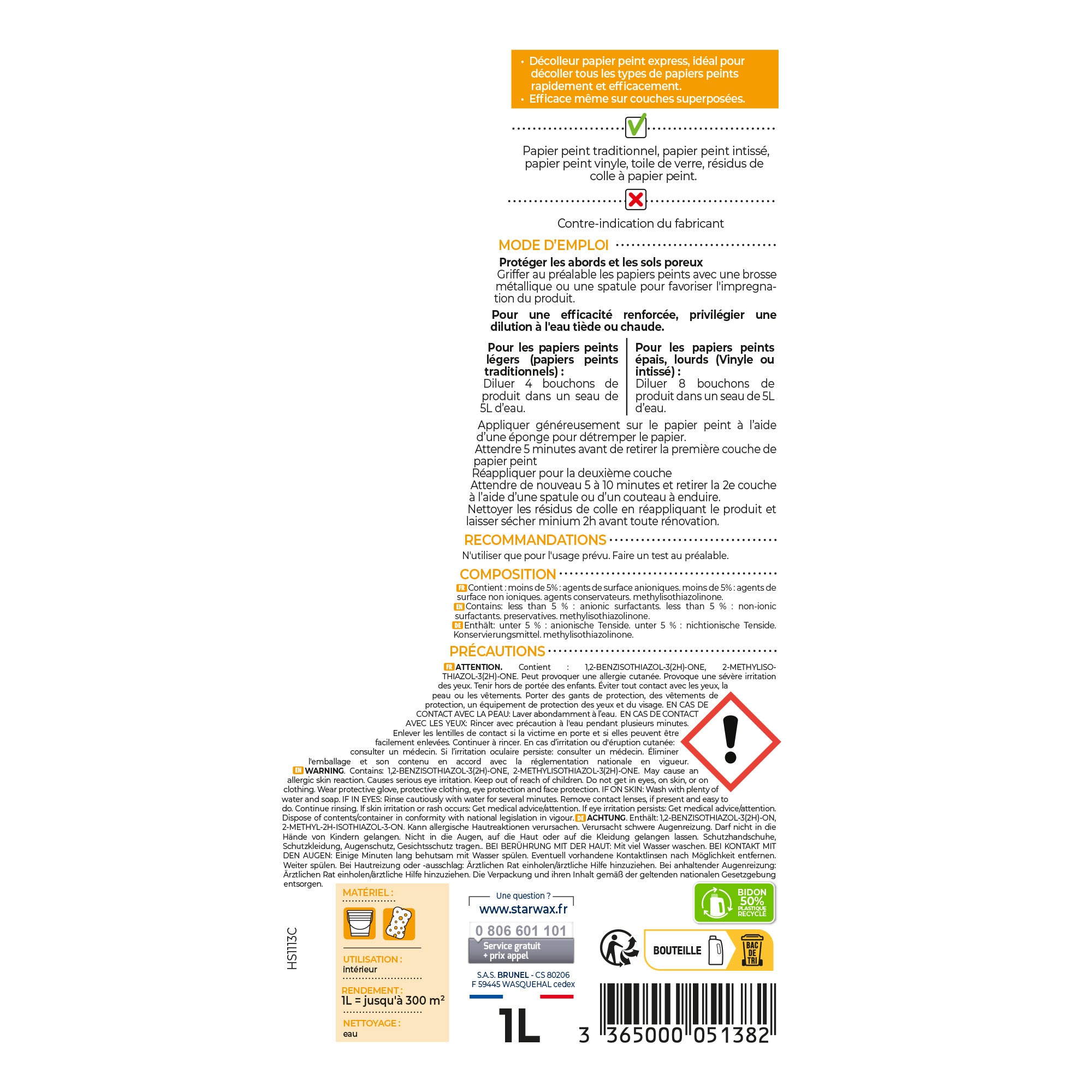 STARWAX - Décolleur Express papier peint 1L 1L