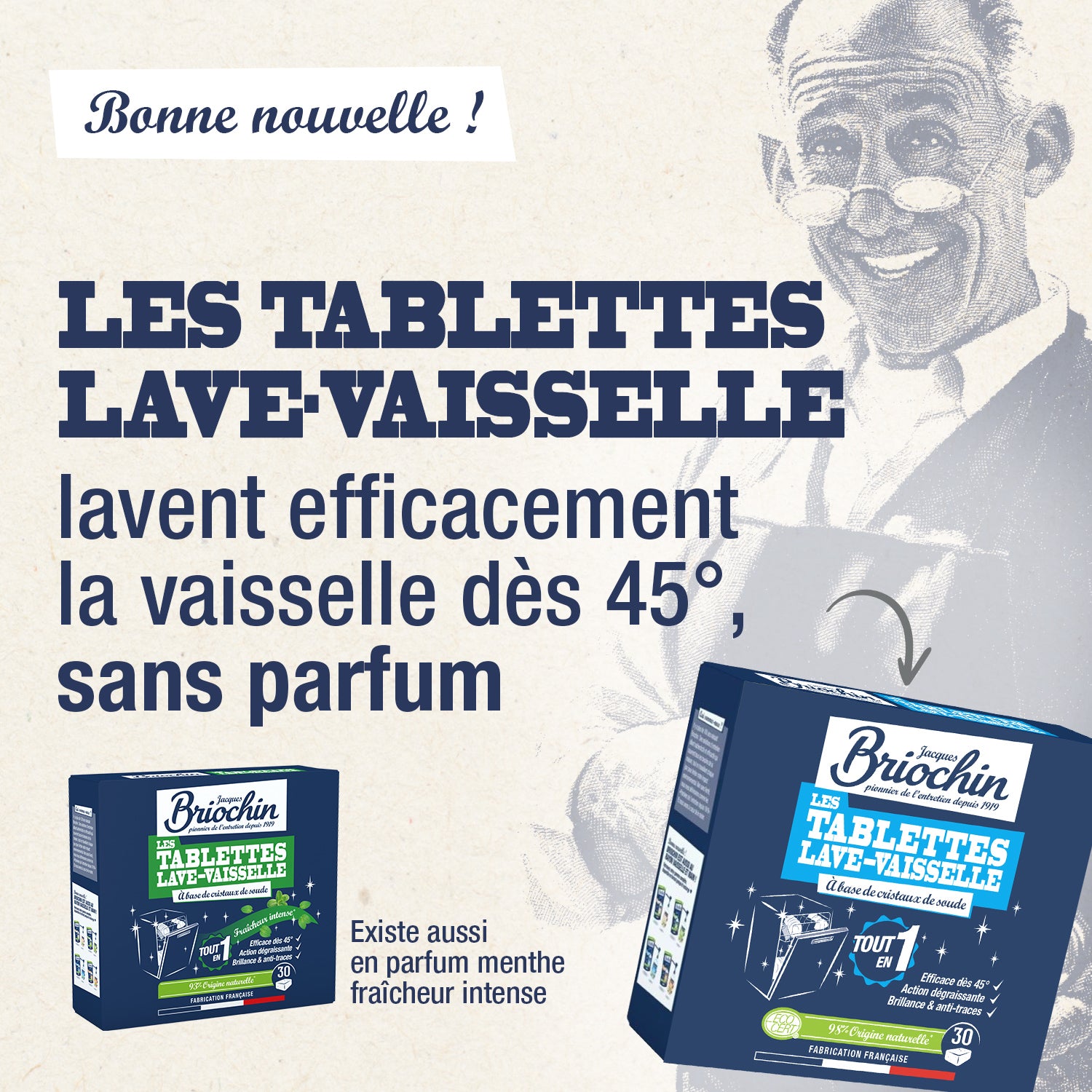 JACQUES BRIOCHIN - Les tablettes lave-vaisselle sans parfum 30 tablettes Sans parfum