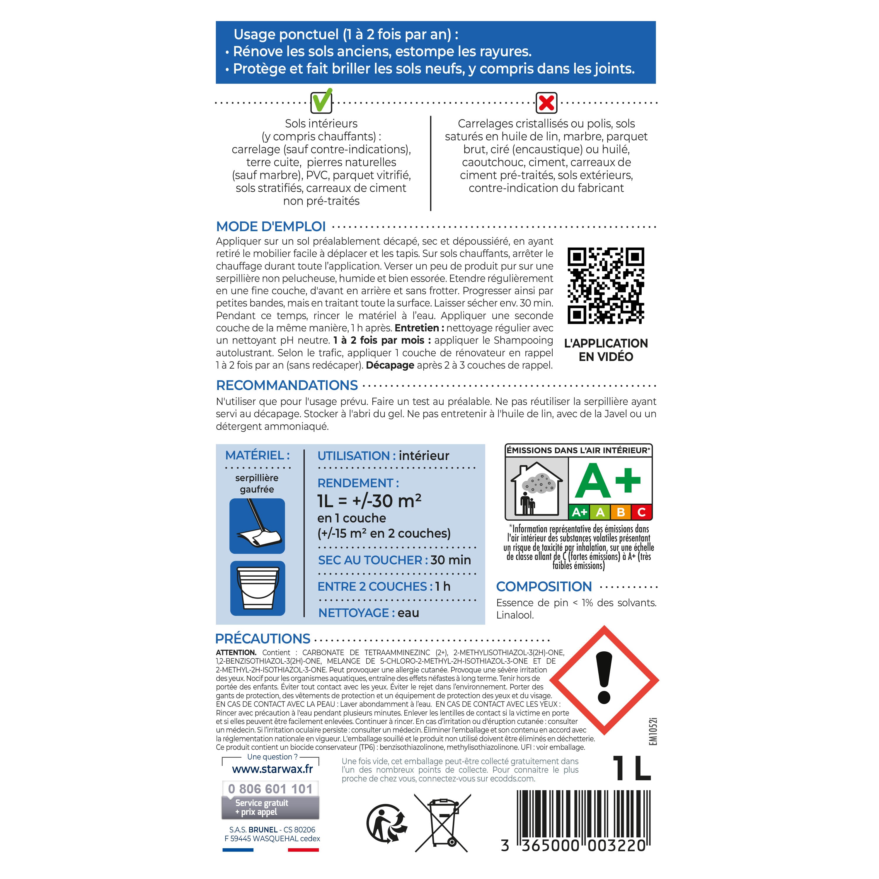 STARWAX - Rénovateur brillant protecteur pour sols intérieurs 1L