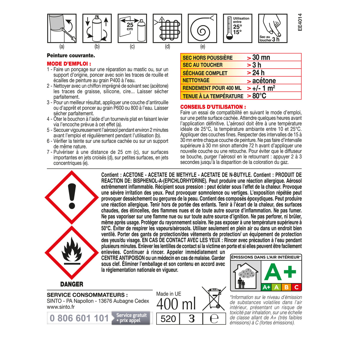 SINTO - Peinture spécial radiateur blanc 400ml Blanc satiné RAL 9010