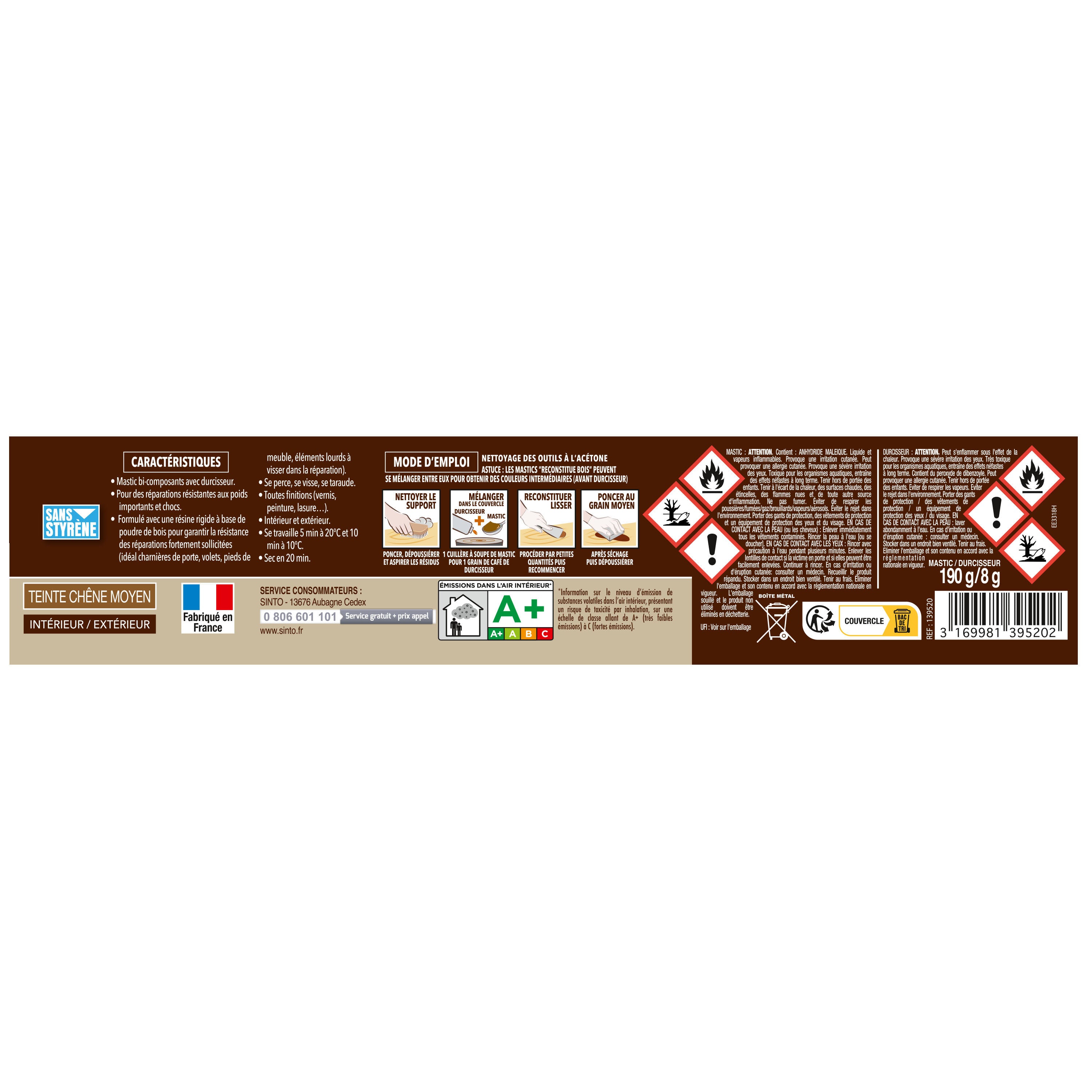 SINTO - Reconstitue bois charges lourdes 170ml Chêne