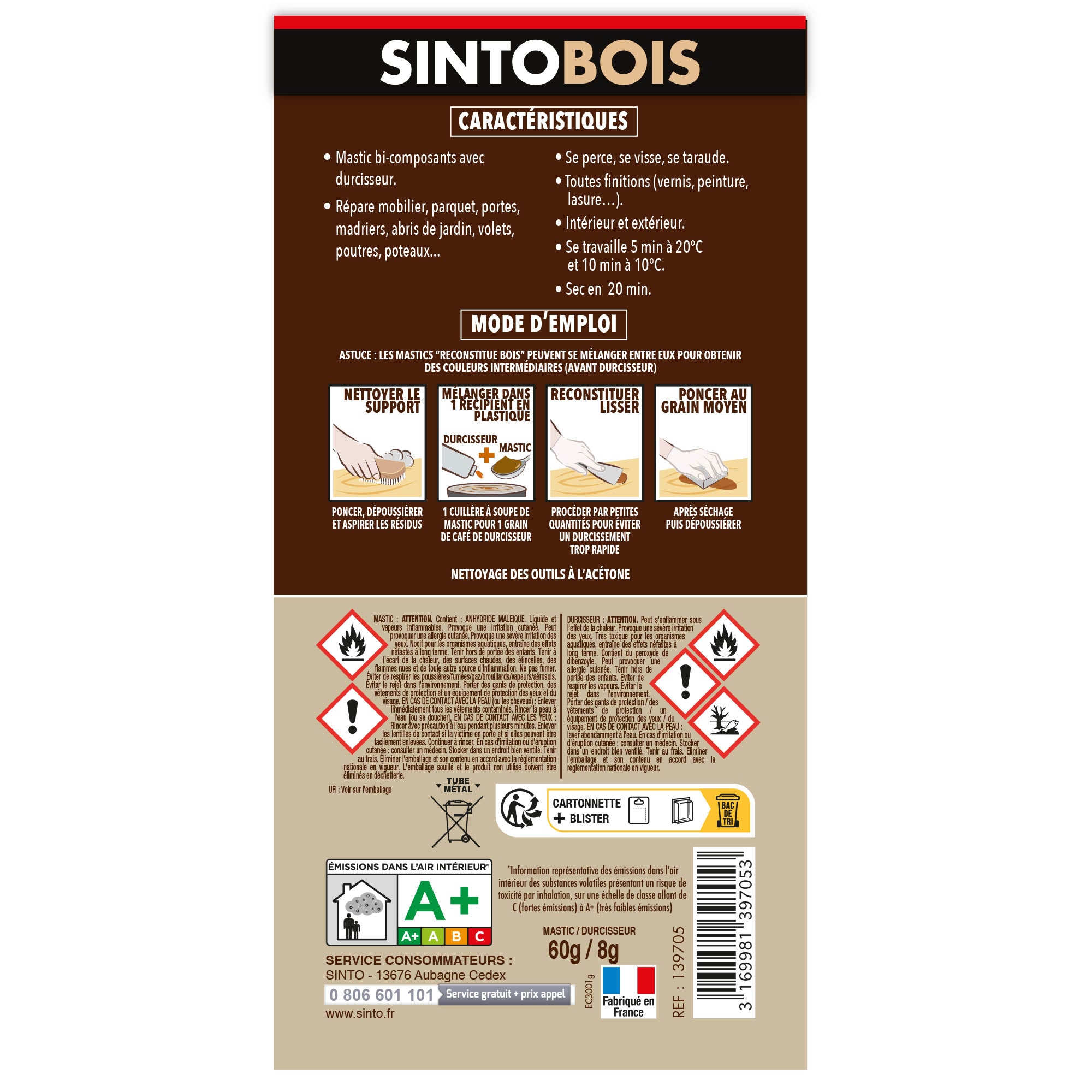 SINTO - Reconstitue angles et gros trous 500ml Chêne