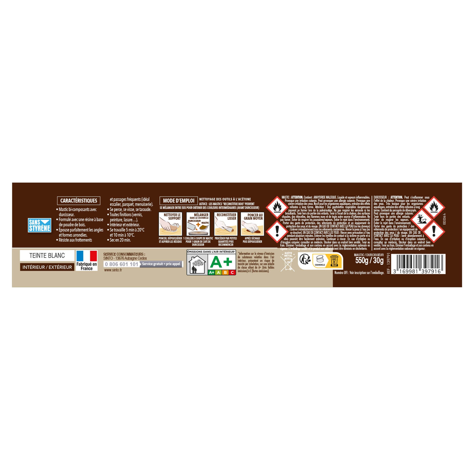 SINTO - Reconstitue angles et gros trous 500ml Chêne