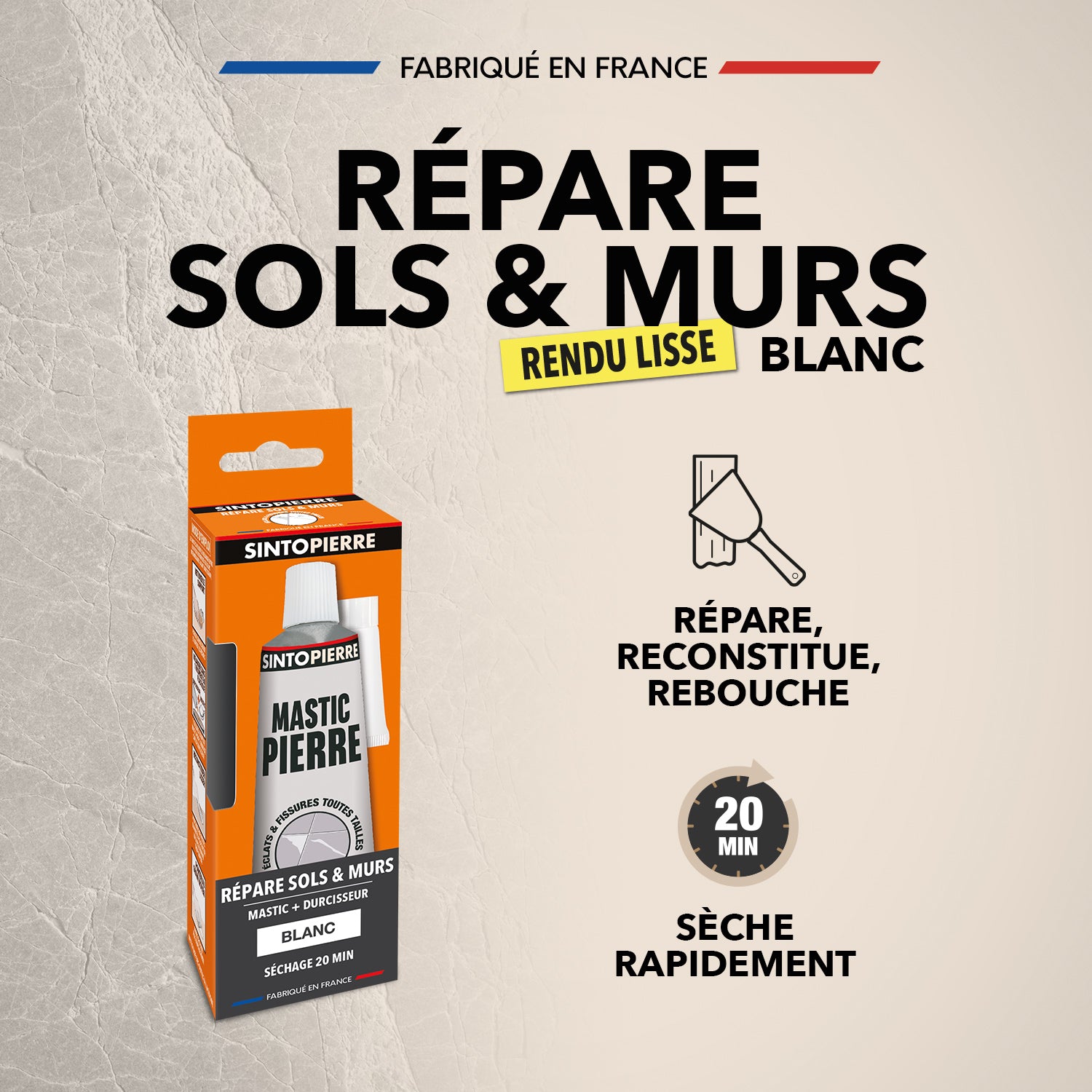 SINTO - Répare sols et murs blanc (marbre, faïence, carrelage, plâtre) 280g Blanc