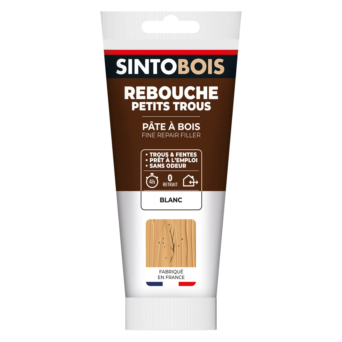 SINTO - Rebouche imperfections -  Pâte à bois naturel 80g Blanc