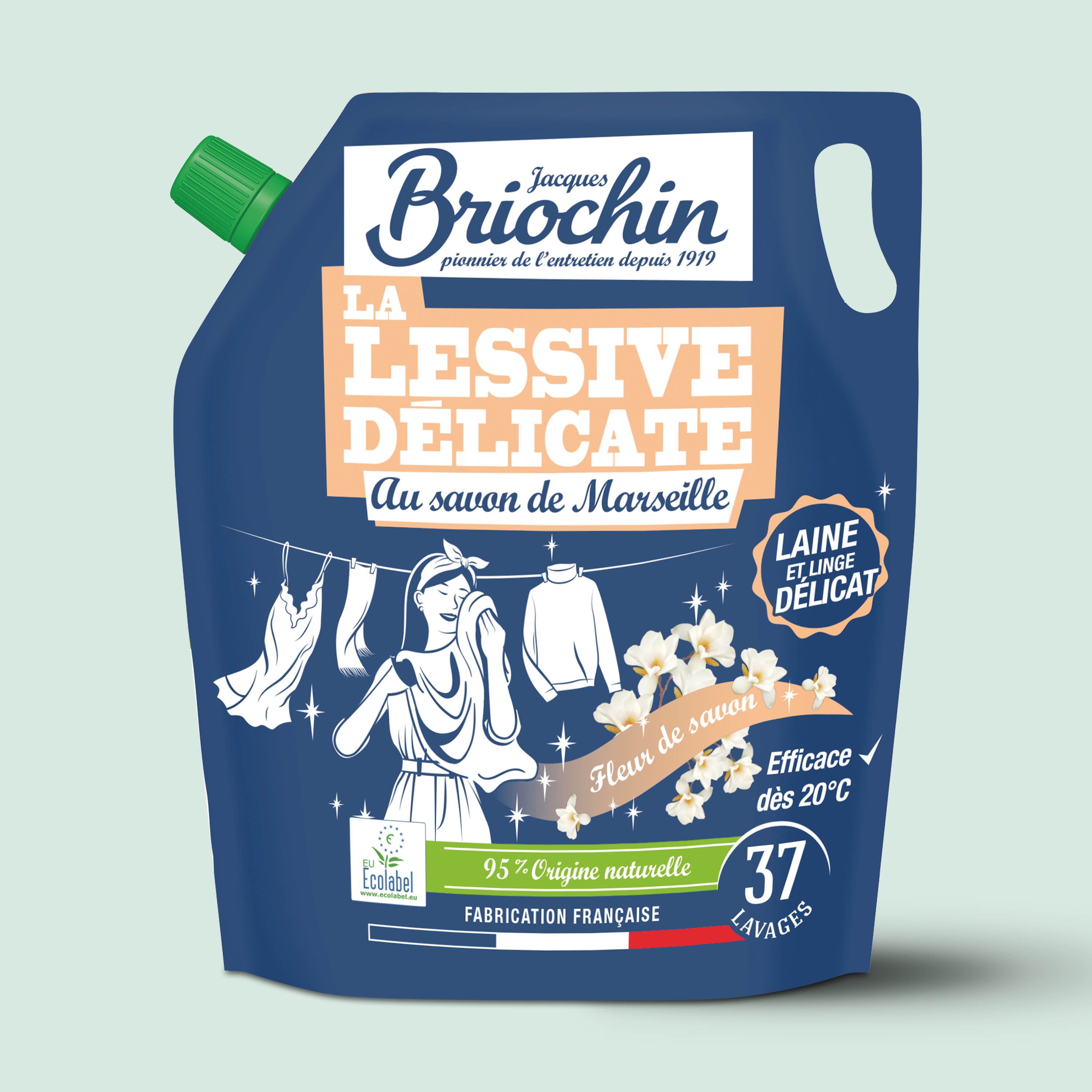 JACQUES BRIOCHIN - Recharge Ma lessive au savon de Marseille - Linge délicat 1,7L Fleur de savon