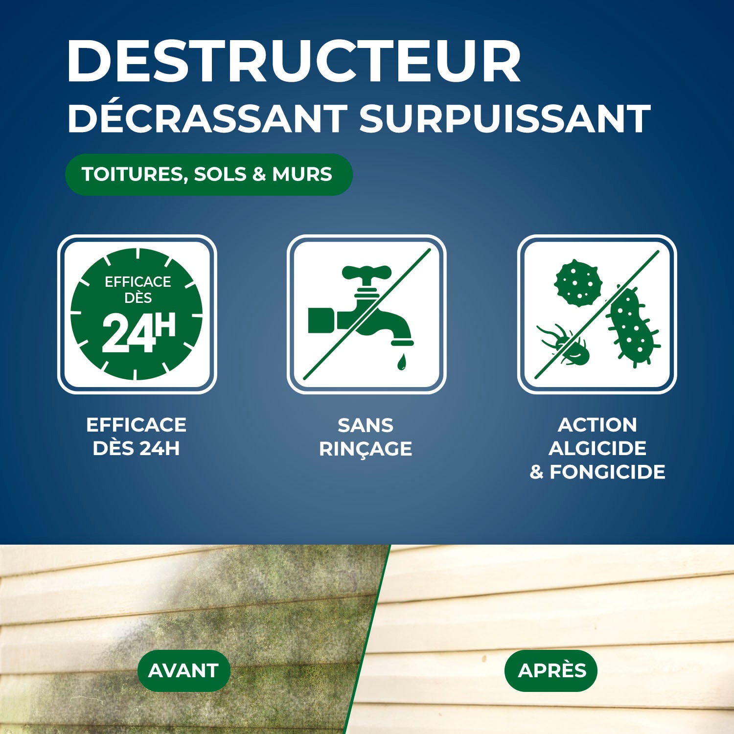 STARWAX - Destructeur de dépôts verts prêt à l'emploi pour toitures, murs et sols extérieurs 1L