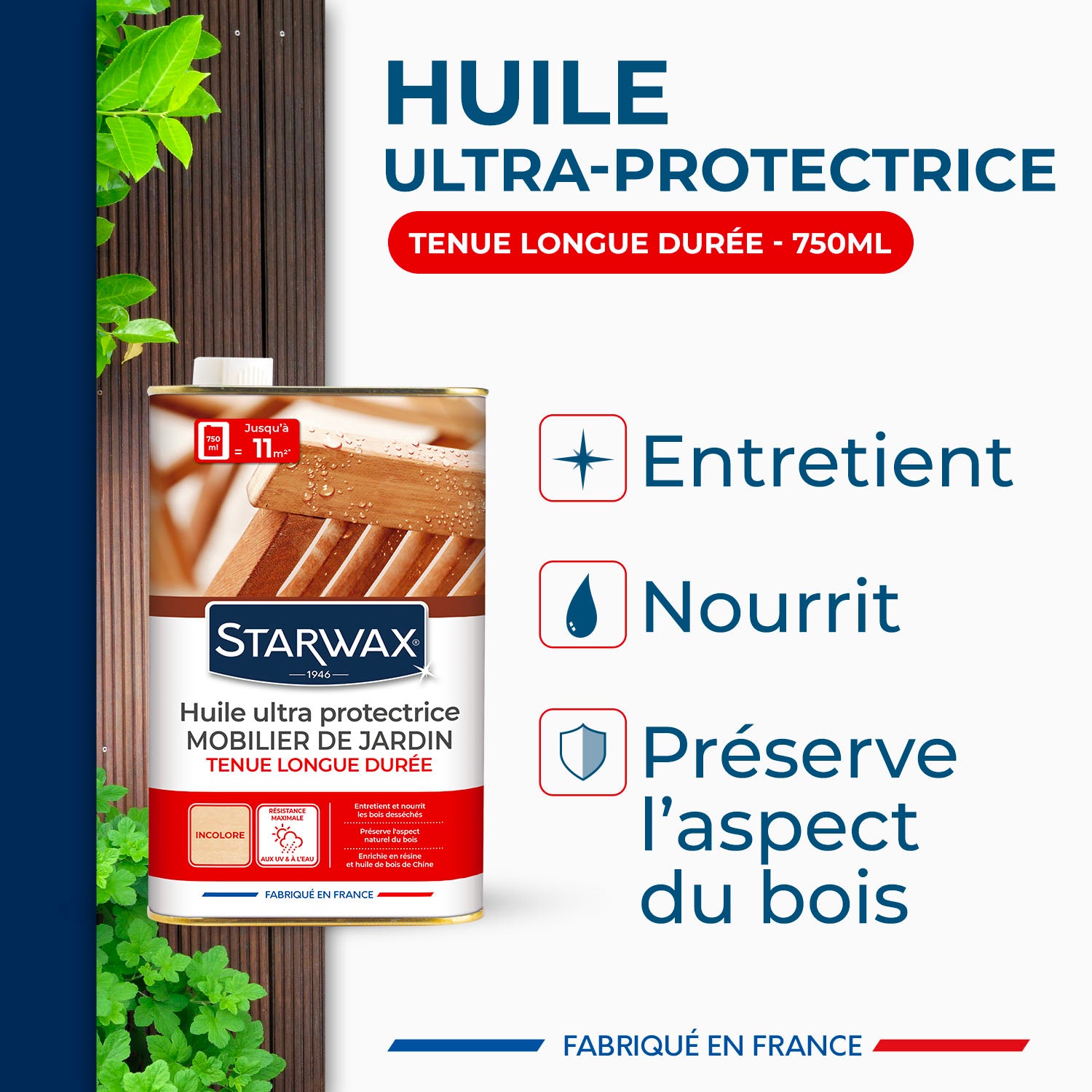 STARWAX - Huile ultra protectrice tenue longue durée pour mobilier de jardin en bois 750ml