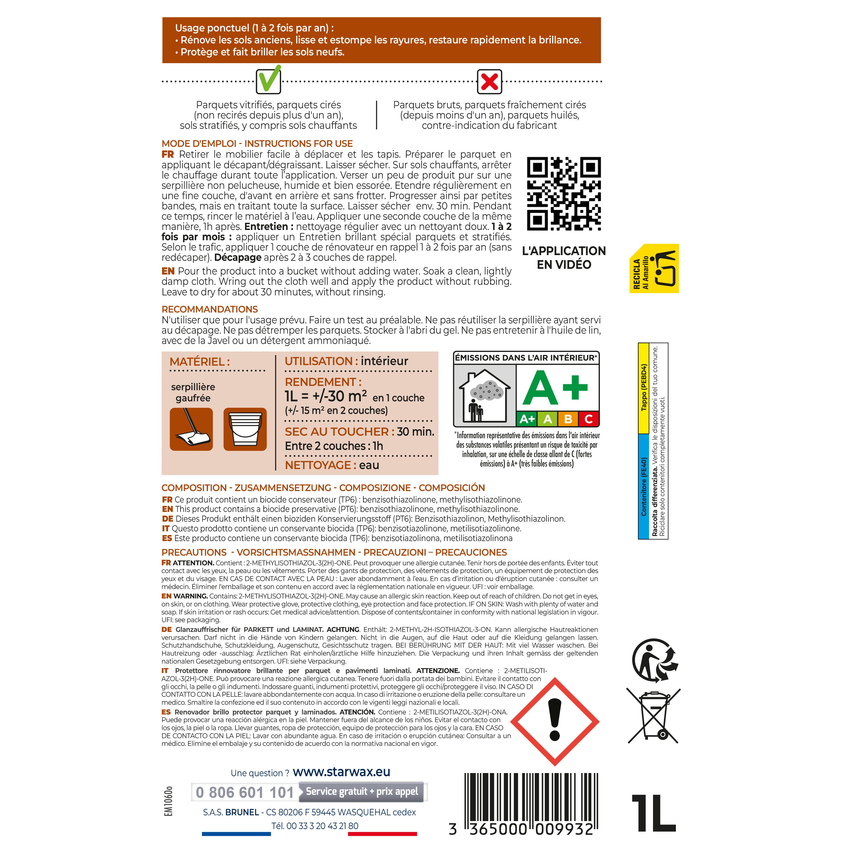 STARWAX - Rénovateur brillant protecteur pour parquets et sols stratifiés
 1L