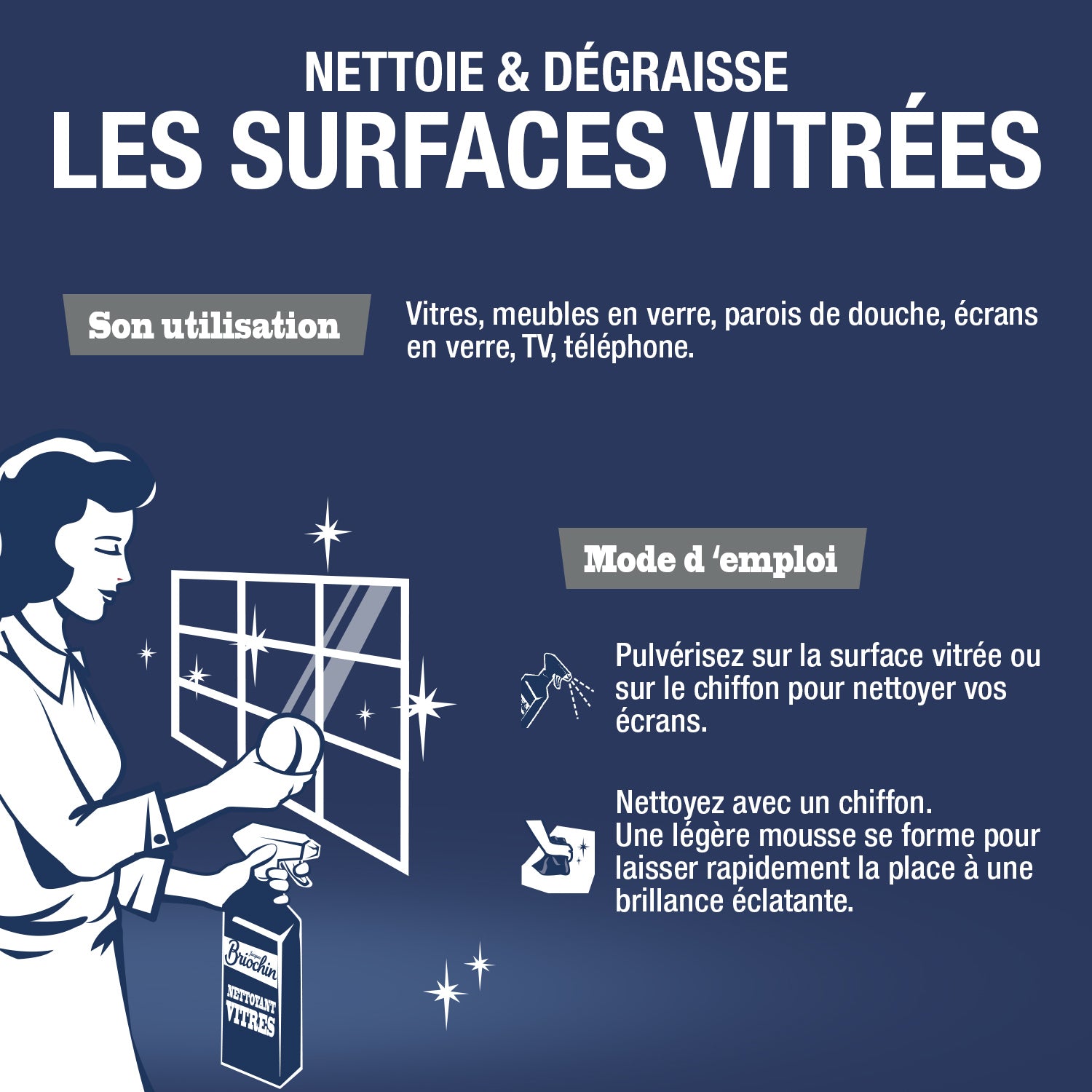 JACQUES BRIOCHIN - Nettoyant surfaces vitrées 750ml Sans parfum