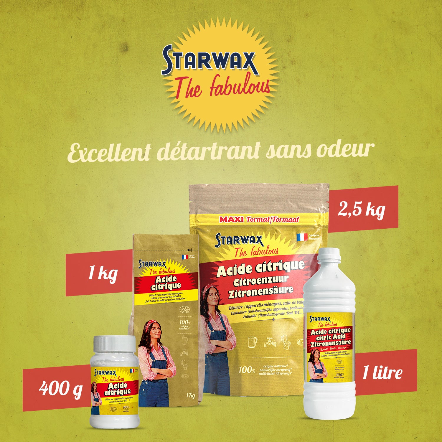 STARWAX FABULOUS - Acide citrique liquide – Détartrant naturel sans odeur 1L
