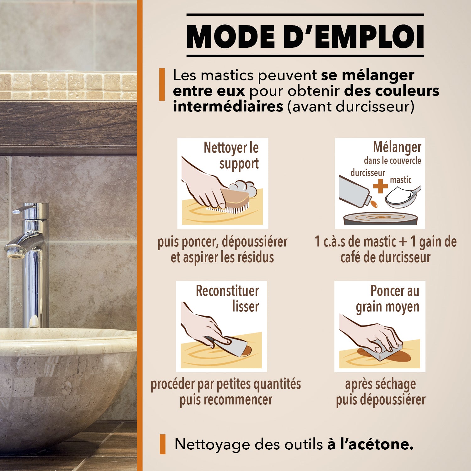 SINTO - Répare sols et murs (parement, pierres, travertin, comblanchien) 280g Travertin