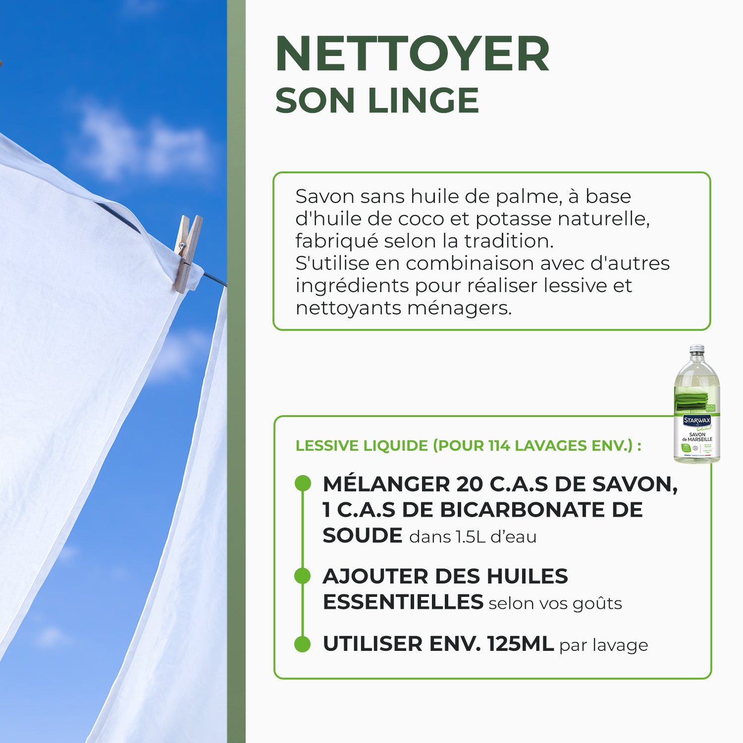 STARWAX SOLUVERT - Savon de Marseille liquide sans huile de palme 1L