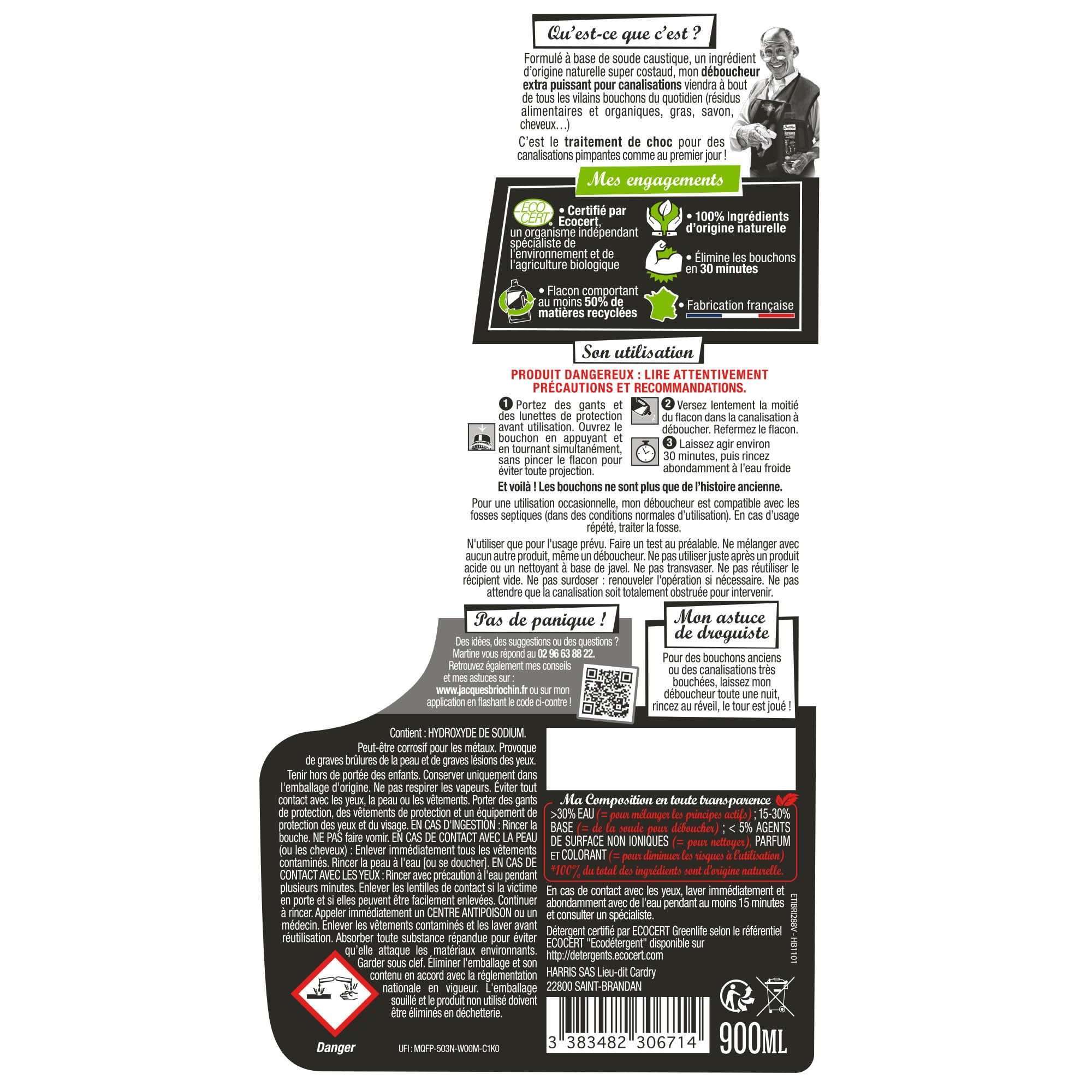 JACQUES BRIOCHIN - Le déboucheur extra efficace à la soude 900ml Sans parfum