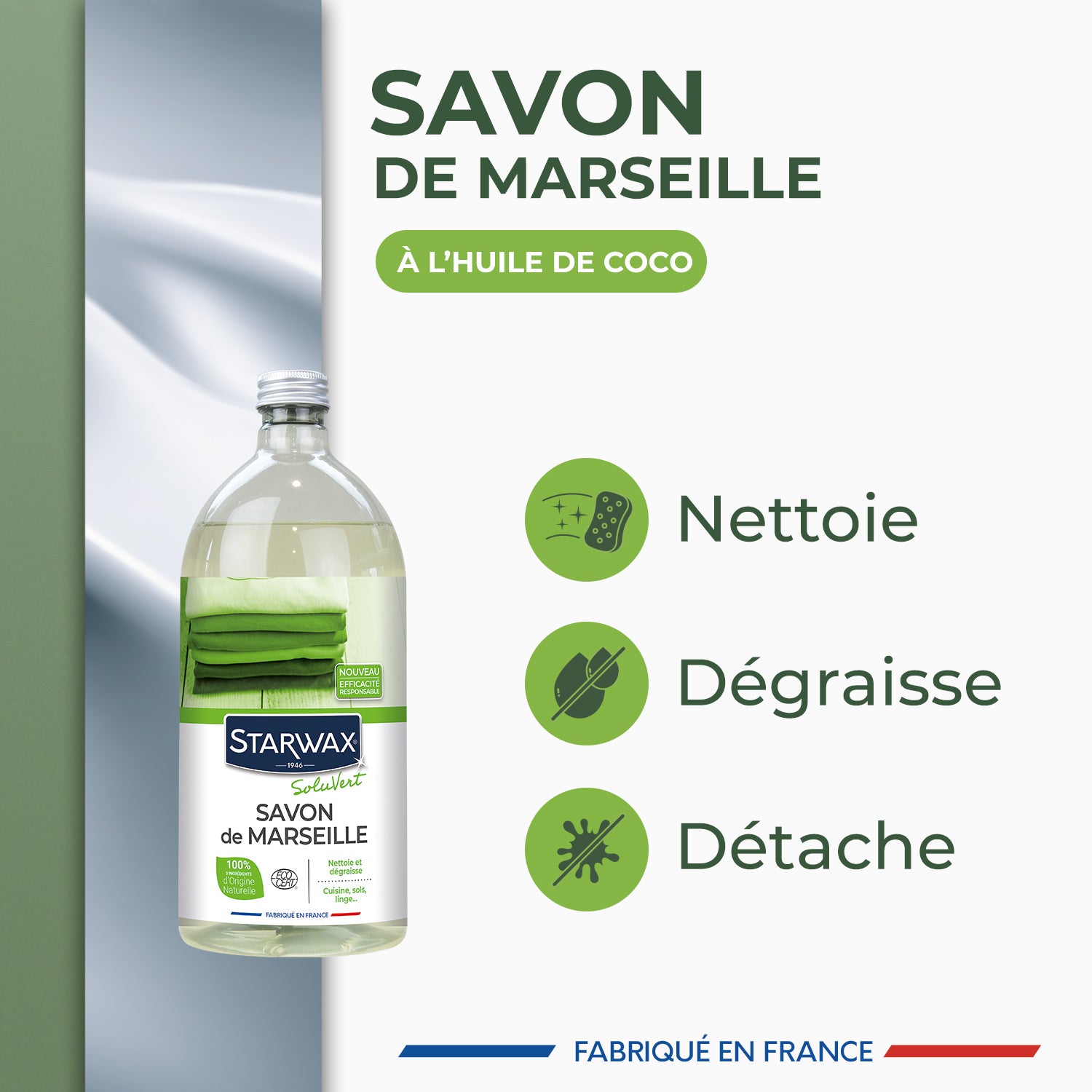 STARWAX SOLUVERT - Savon de Marseille liquide sans huile de palme 1L