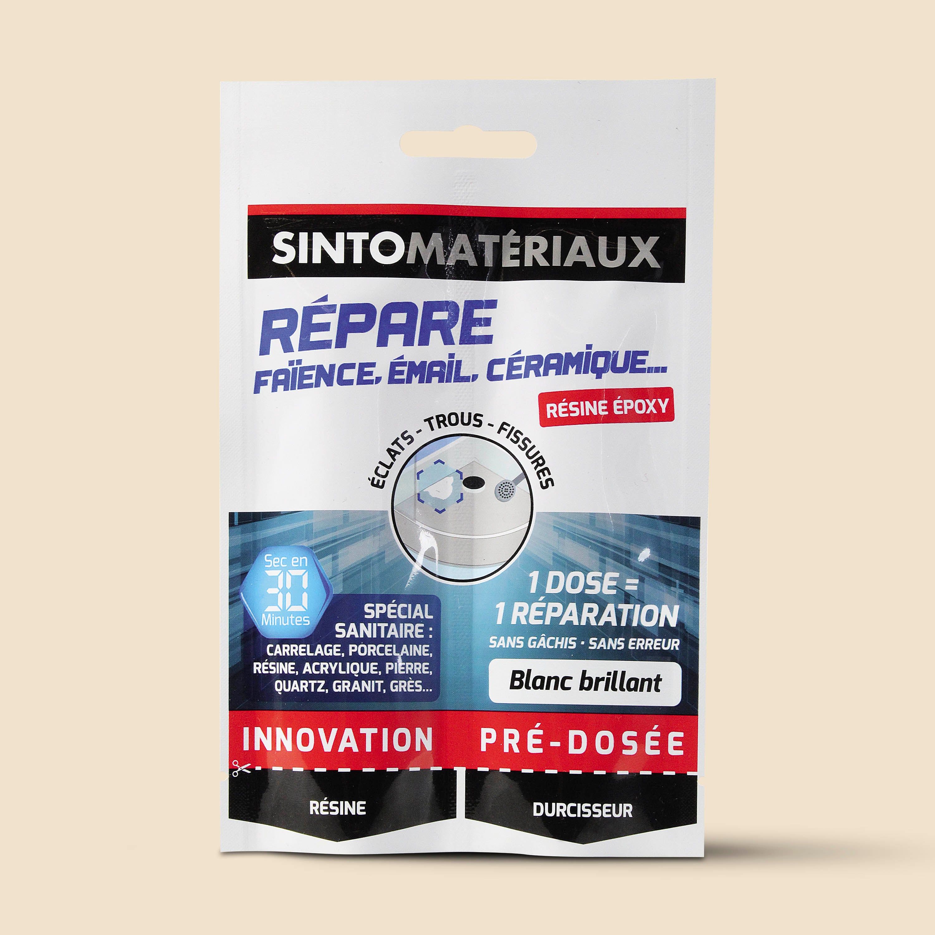 SINTO - Répare faïence, émail, céramique 15g Blanc