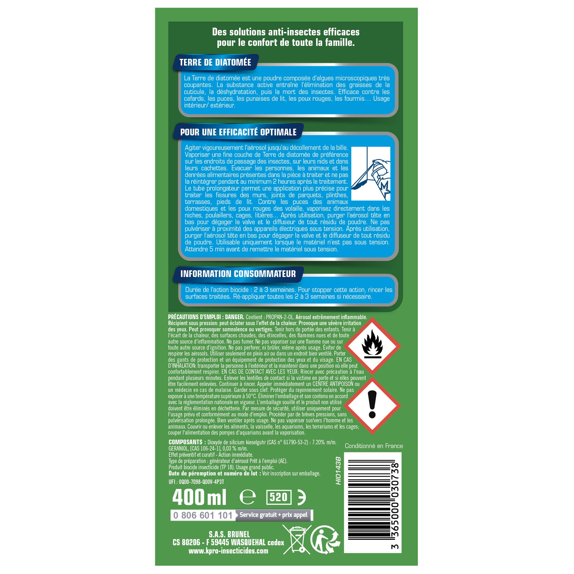 K.PRO - Aérosol Terre de diatomée
 400ml