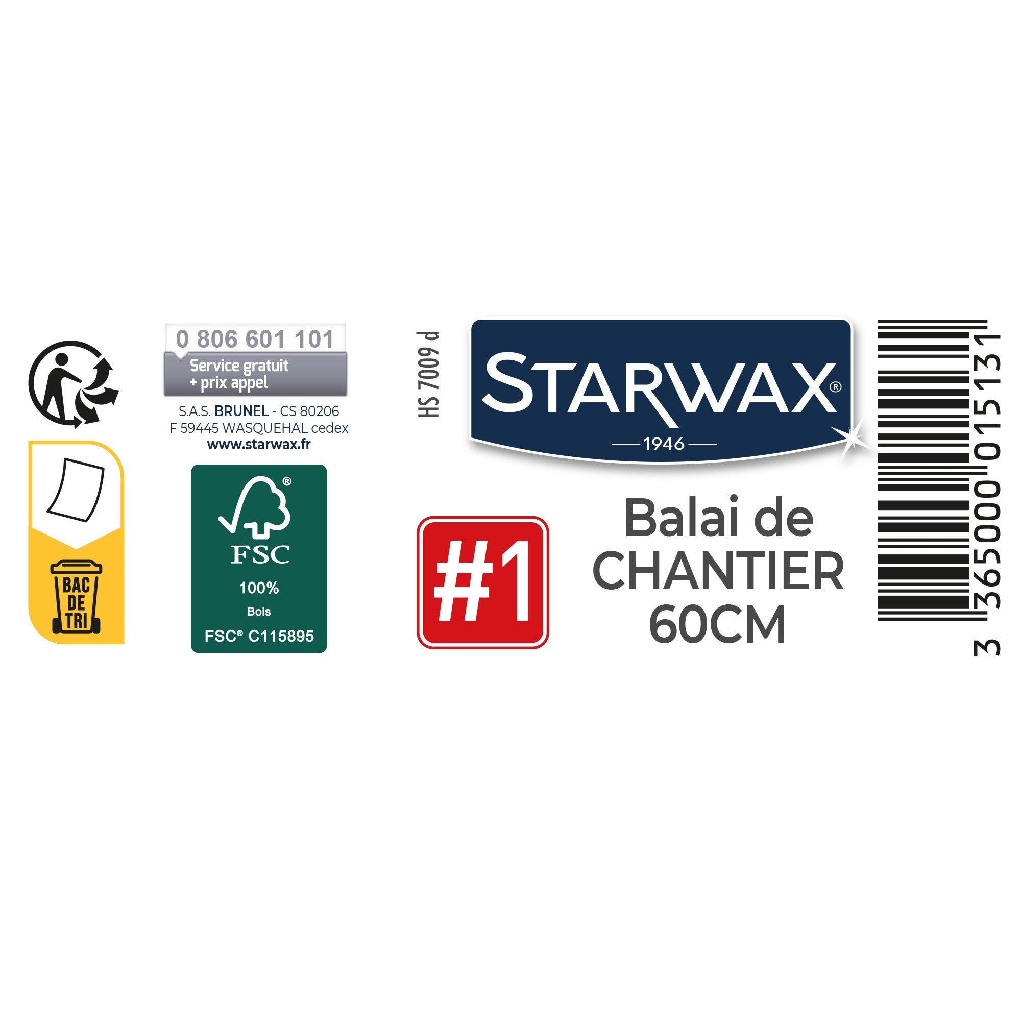 STARWAX - Balai PVC spécial chantier 60 cm FSC® X1 60cm