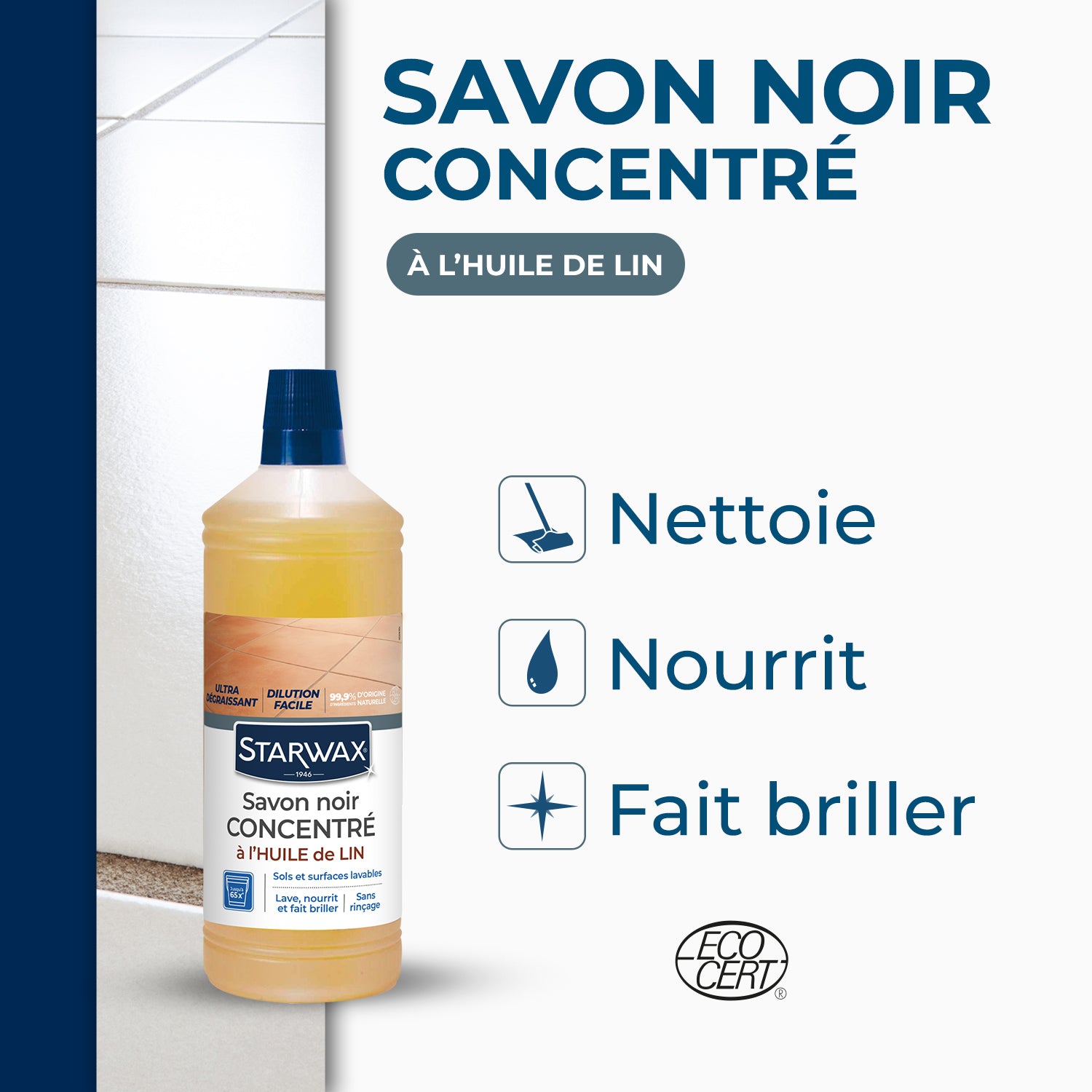 STARWAX - Savon noir à l'huile de lin pour les sols intérieurs 1L