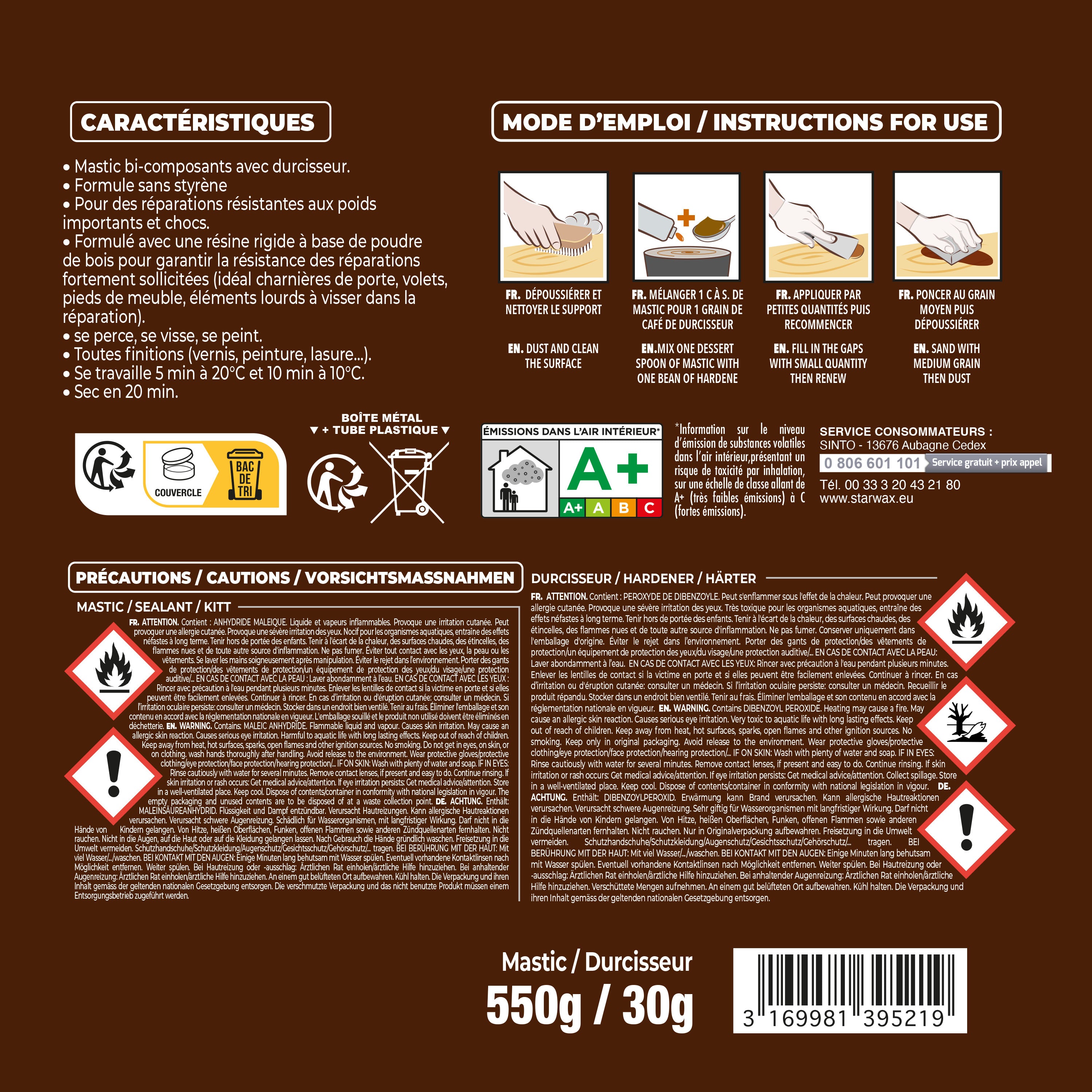 SINTO - Reconstitue bois charges lourdes 170ml Chêne