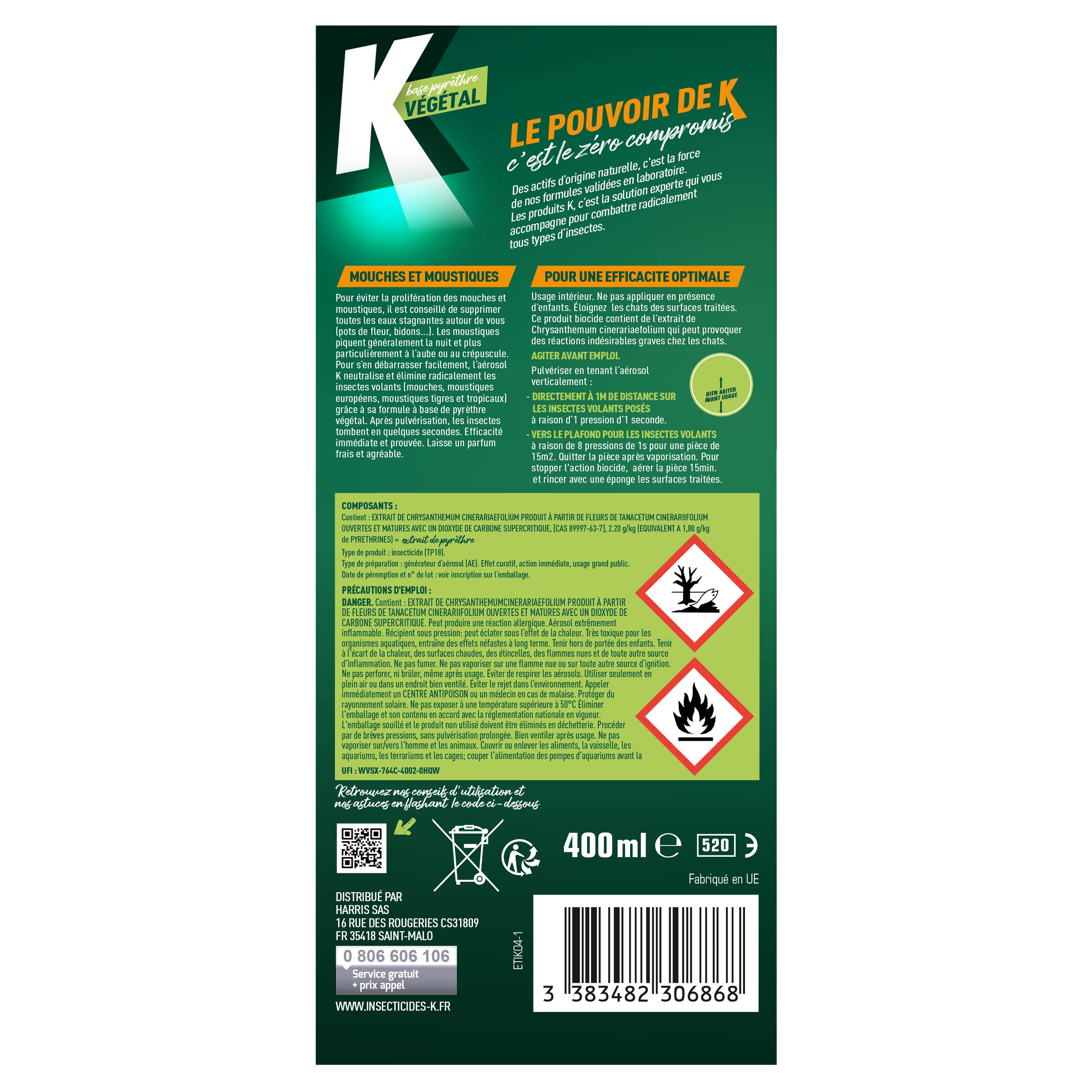 K - Aérosol volants anti-mouches et moustiques 400ml