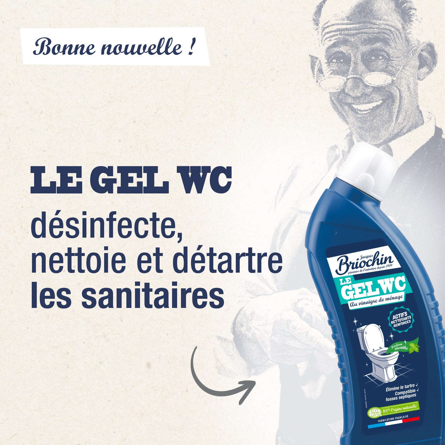 JACQUES BRIOCHIN - Gel WC au vinaigre de ménage - parfum menthe 750ml Menthe