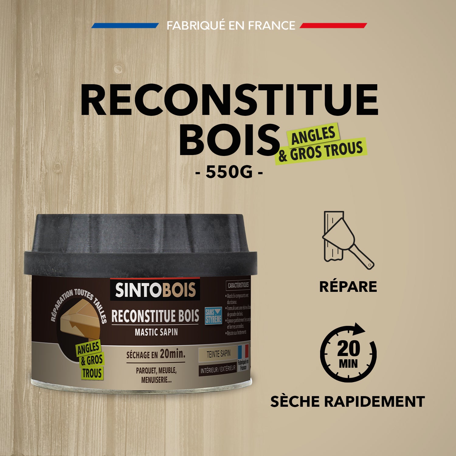 SINTO - Reconstitue angles et gros trous 500ml Chêne