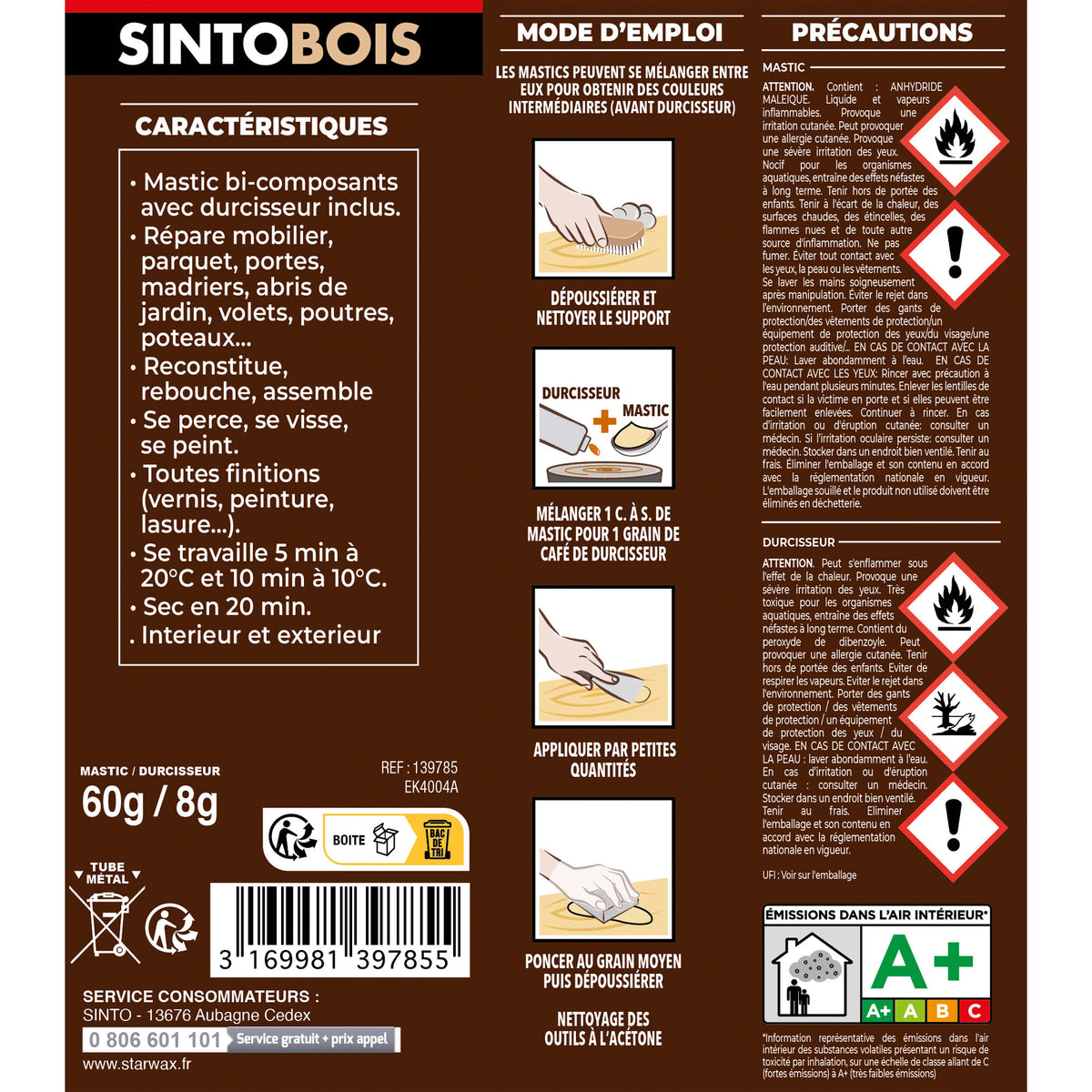 SINTO - Reconstitue angles et gros trous 500ml Chêne