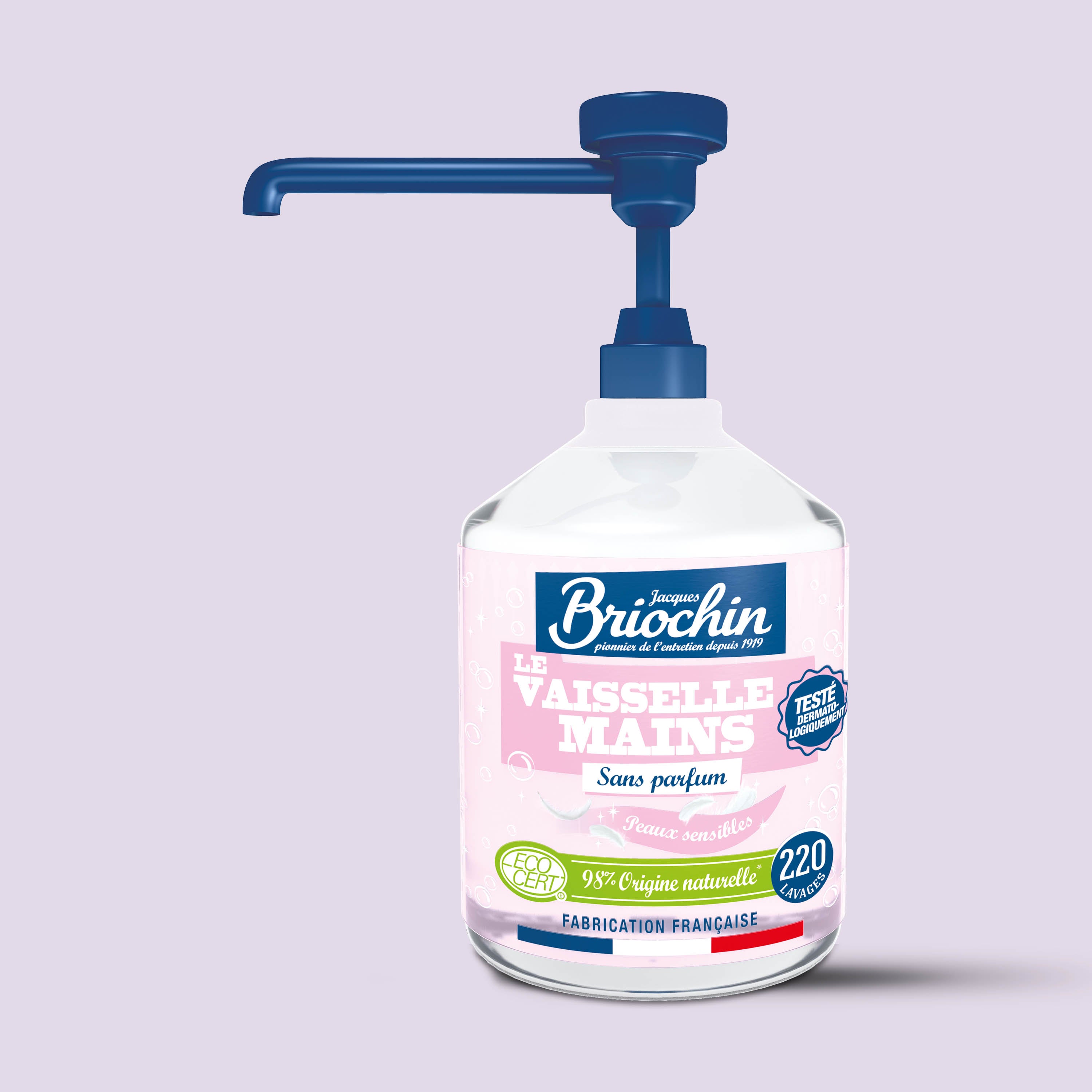 JACQUES BRIOCHIN - Liquide Vaisselle Mains Savon de Marseille spécial Peaux sensibles Ecocert 500ml Sans parfum