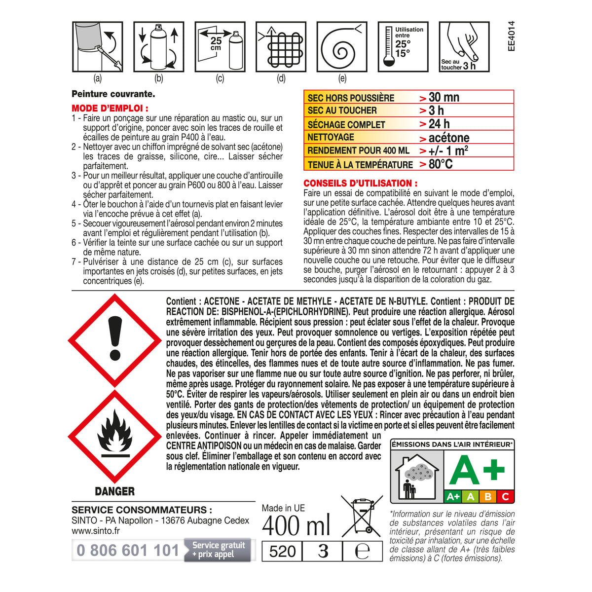 SINTO - Peinture spécial radiateur blanc 400ml Blanc satiné RAL 9010