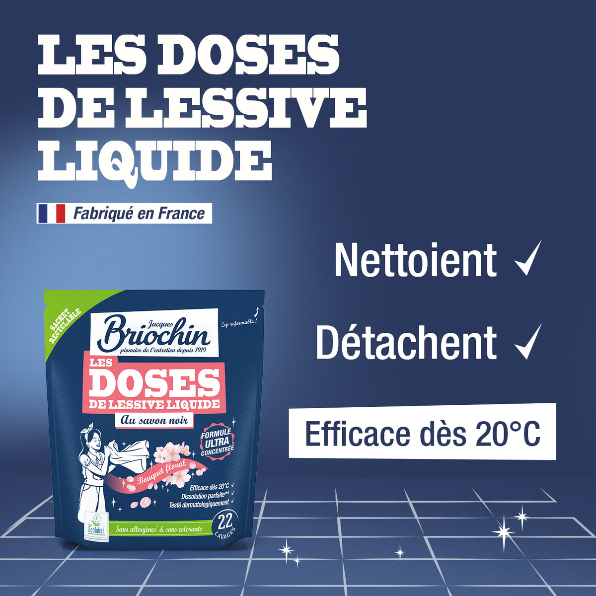 JACQUES BRIOCHIN - Dose lessive liquide au Savon noir parfum Bouquet floral 22 doses Bouquet Floral