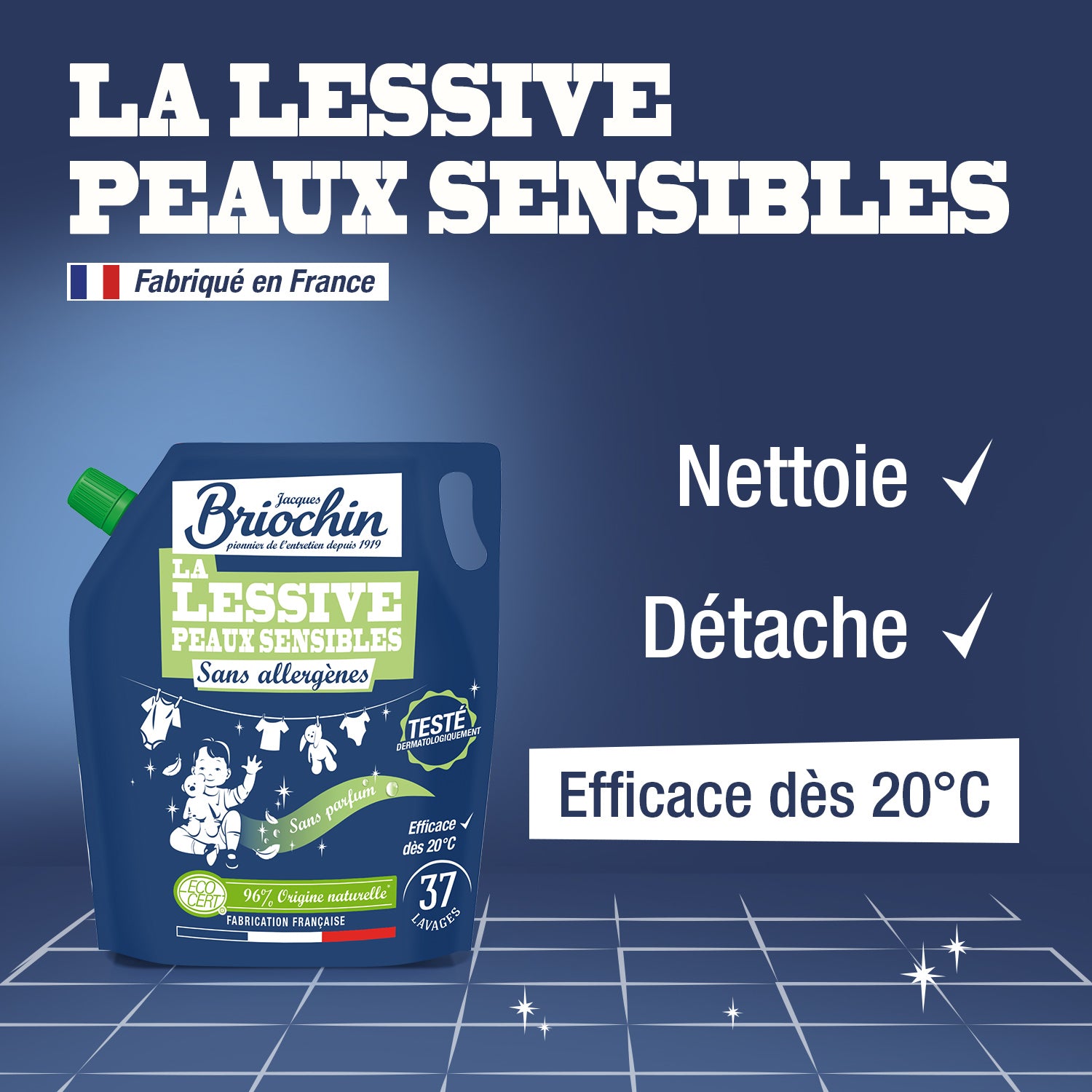 JACQUES BRIOCHIN - Recharge Ma lessive Peaux Sensibles - Sans allergènes 1,7L Sans parfum