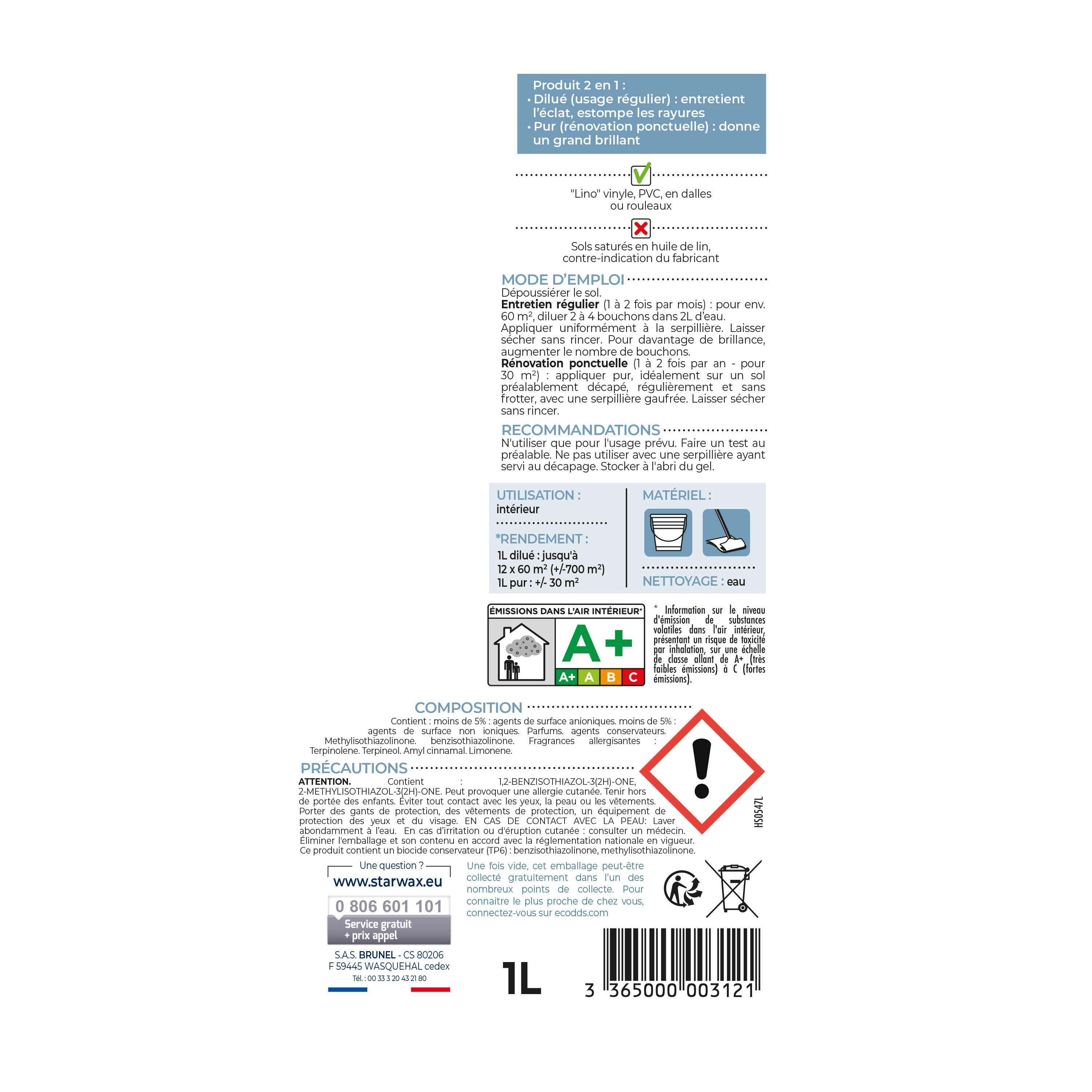 STARWAX - Entretien brillant pour sols PVC 1L