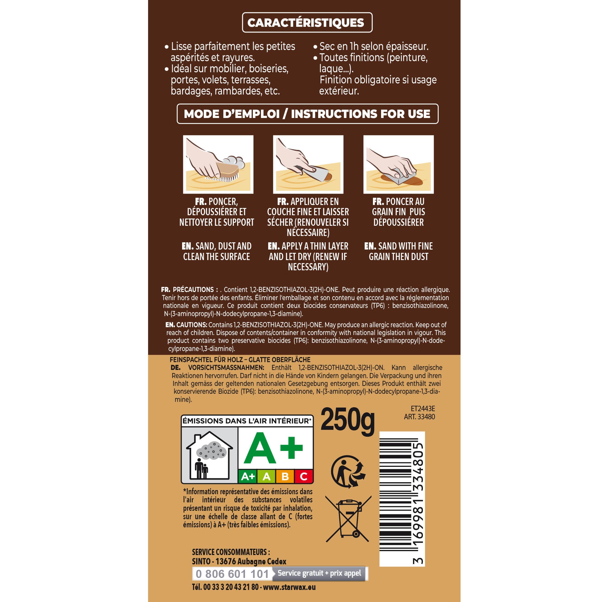 SINTO - Lisse parfaitement le bois 250g Bois clair