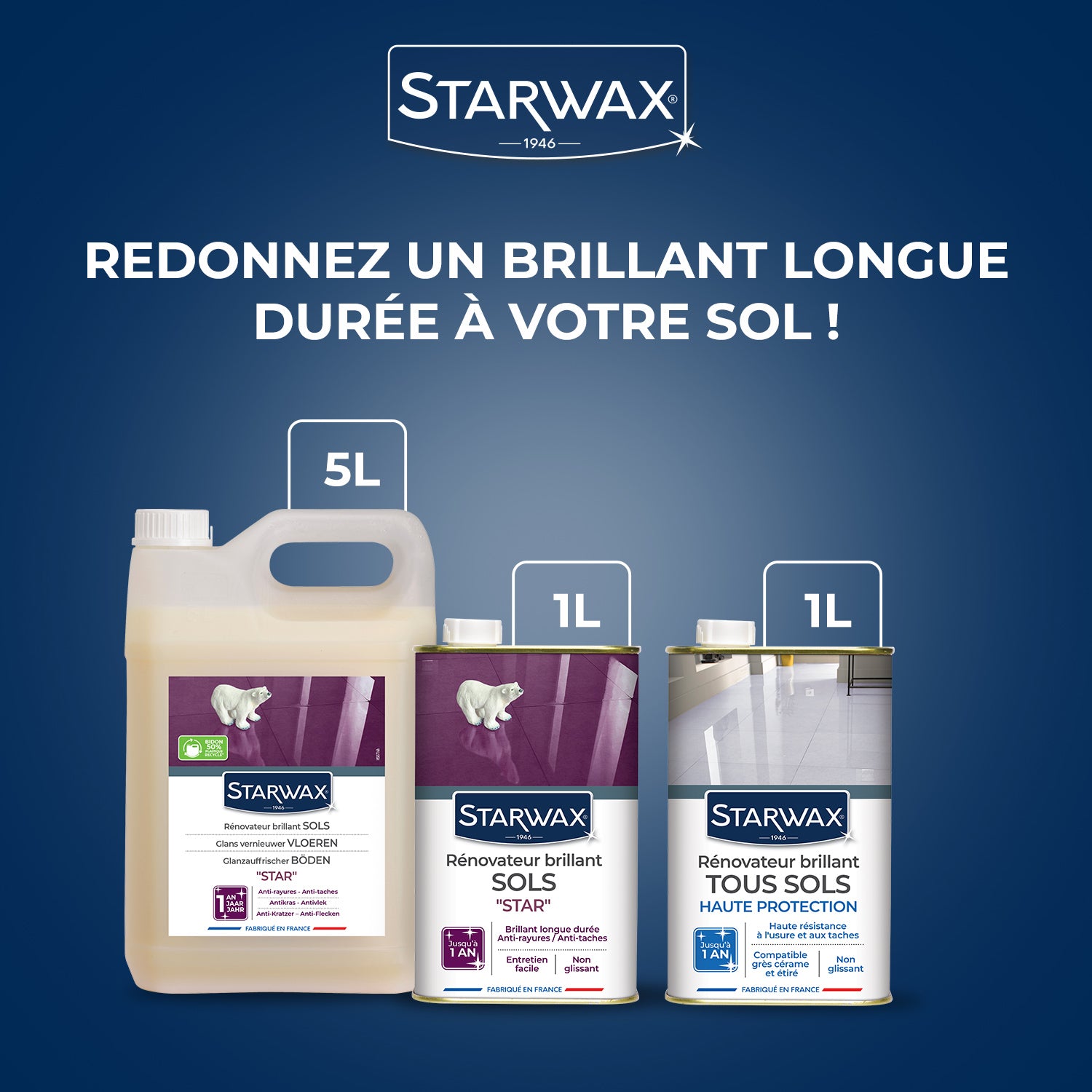 STARWAX - Rénovateur brillant protecteur pour sols intérieurs 1L