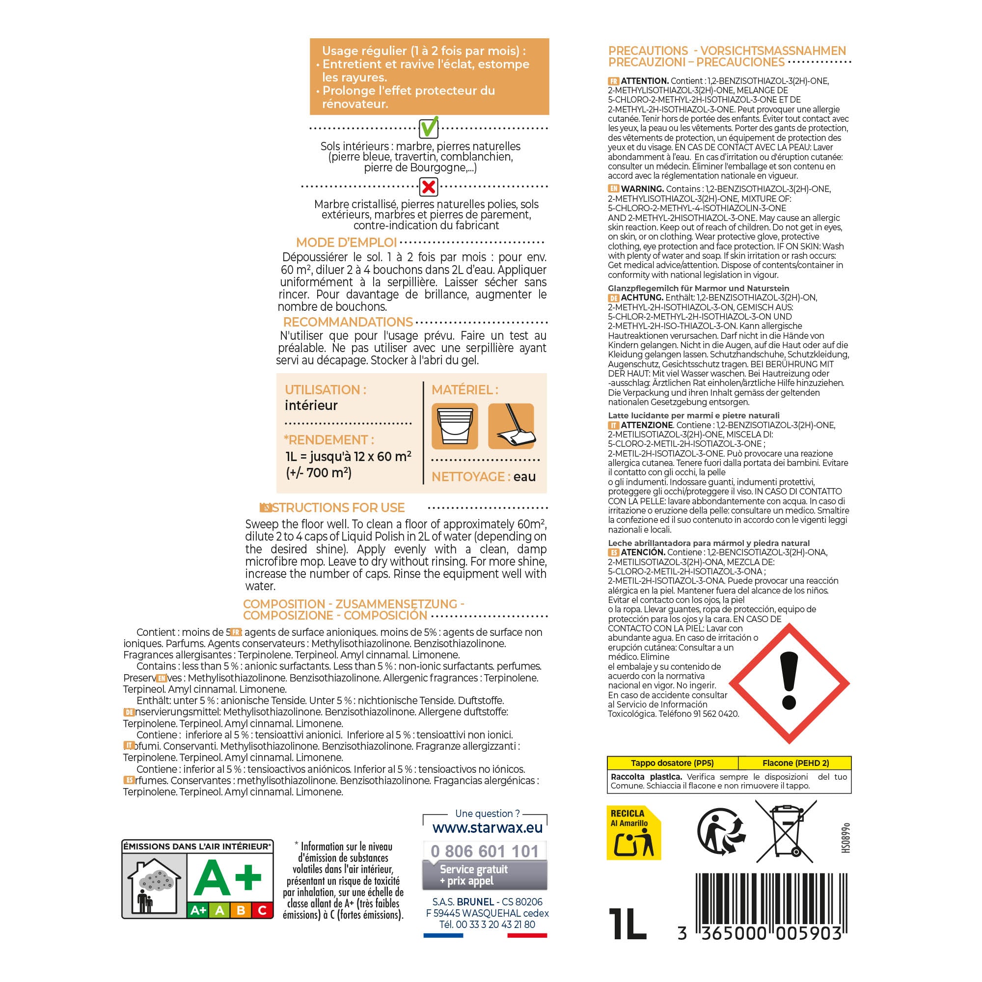 STARWAX - Lait de brillance pour marbres et pierres naturelles 1L