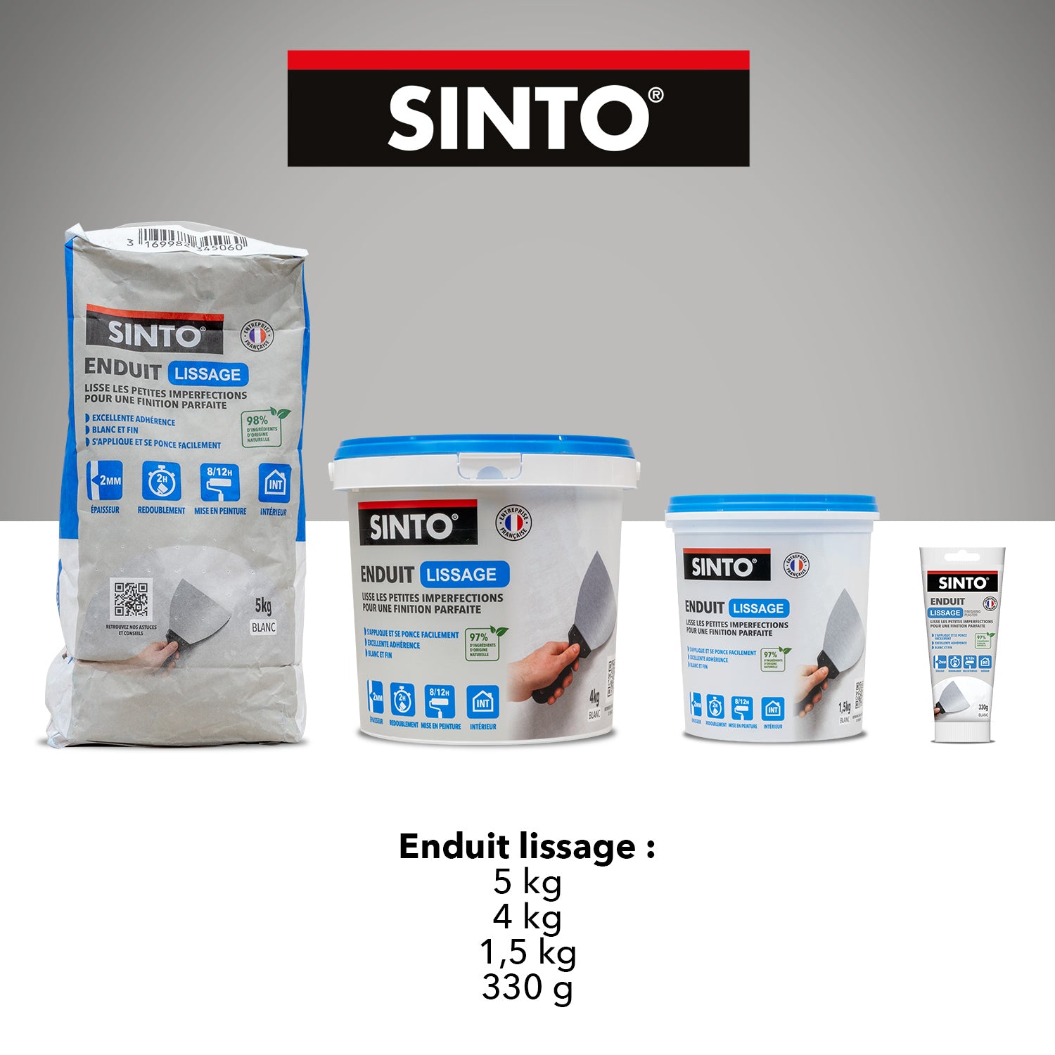 SINTO - Enduit lissage pâte 1,5kg Blanc