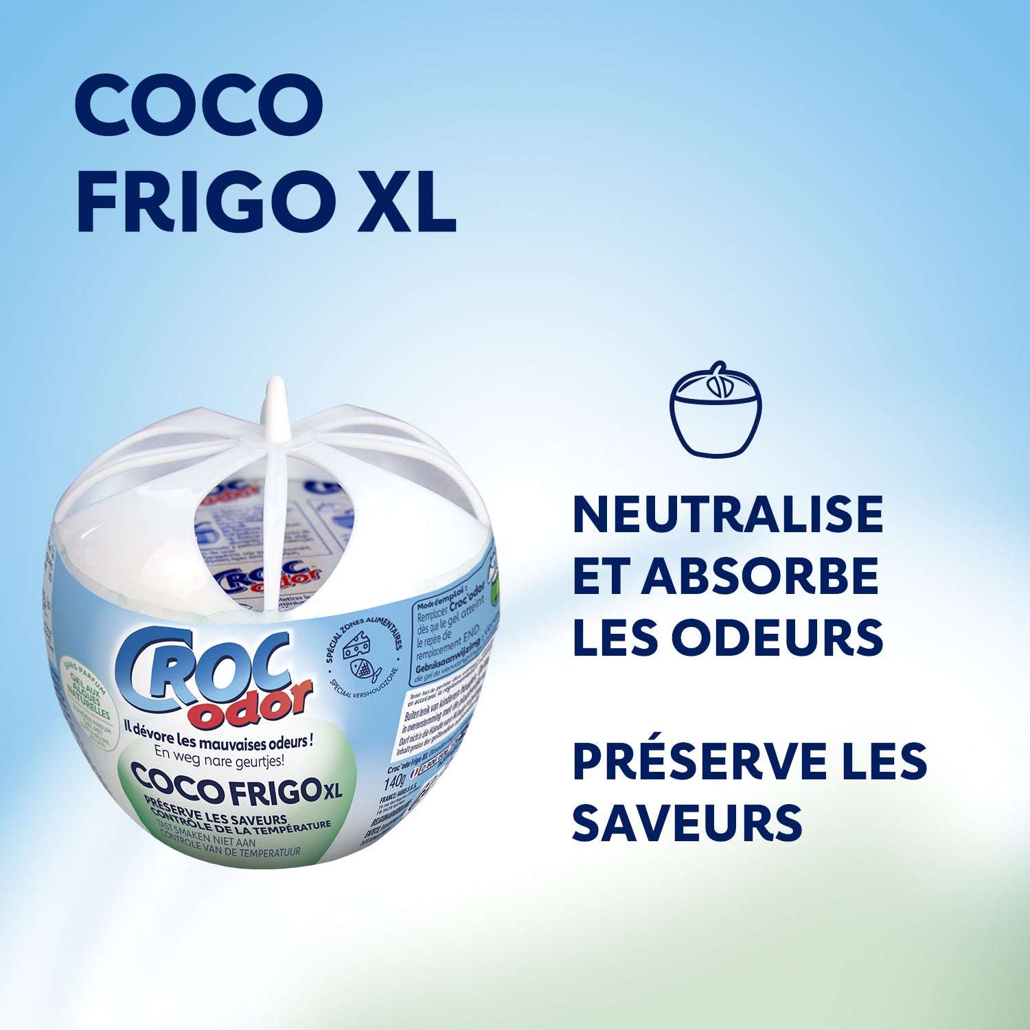 CROC ODOR - Absorbeur d'odeurs Frigo XL 140g Sans parfum