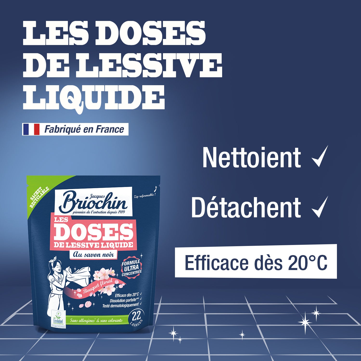 JACQUES BRIOCHIN - Dose lessive liquide au Savon noir parfum Bouquet floral 22 doses Bouquet Floral