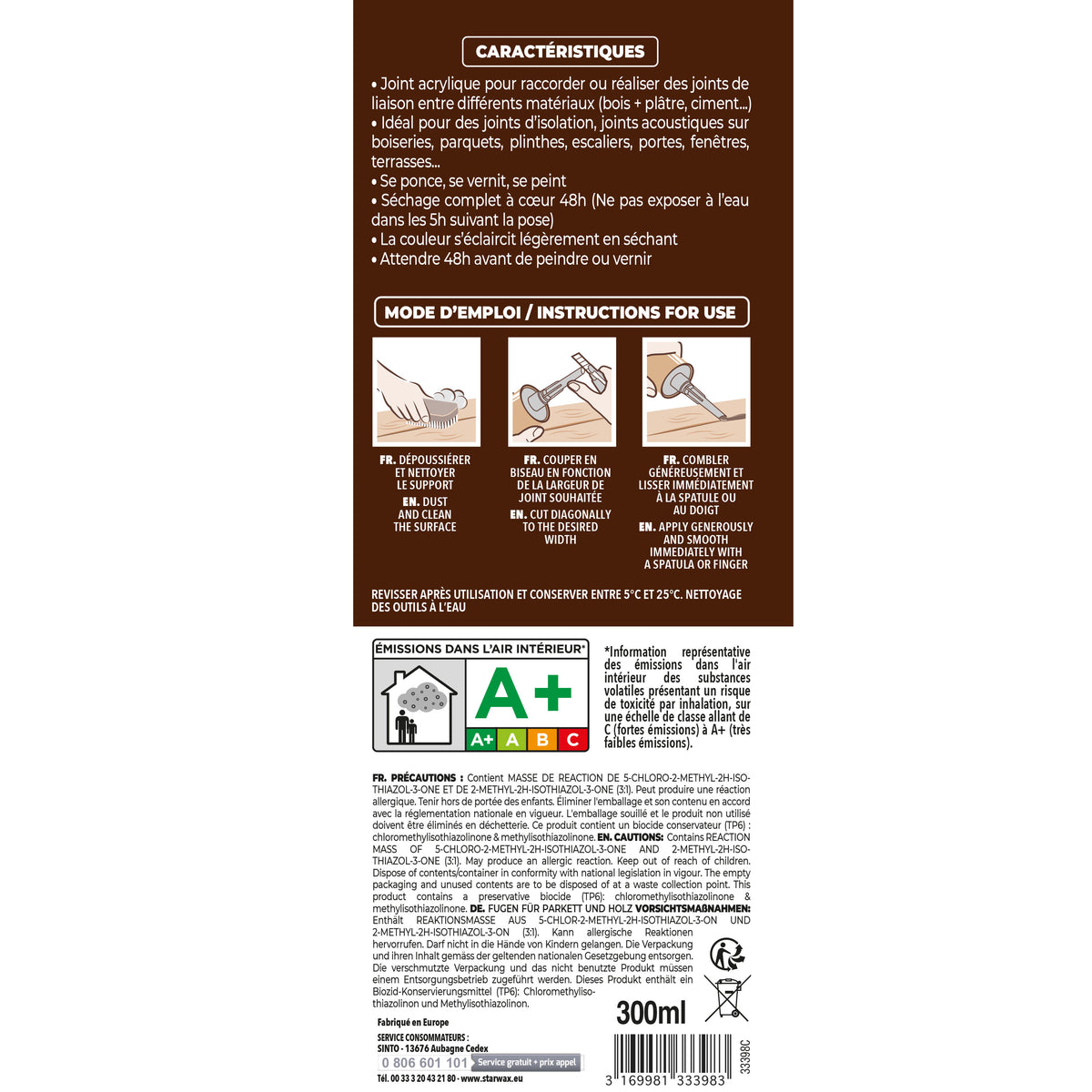SINTO - Rejointe parquets et boiseries - Etanchéité et raccordement 310ml Chêne clair