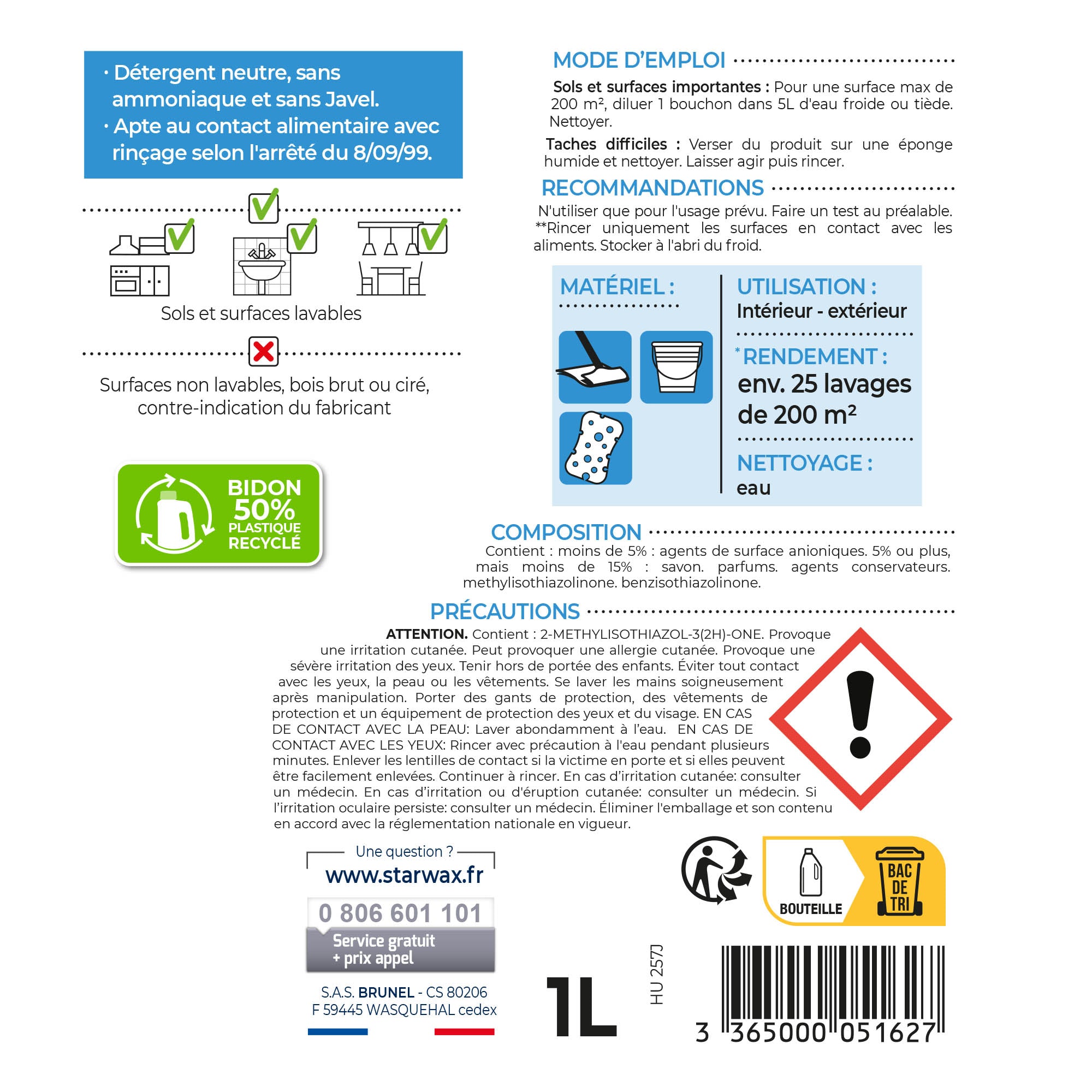 STARWAX - Nettoyant universel multi-usages pH neutre 1L